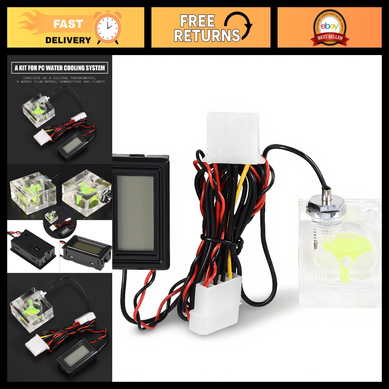 Digital Water Cooling Thermometer Kit for PC - 3-Way Temperature Meter & Water M