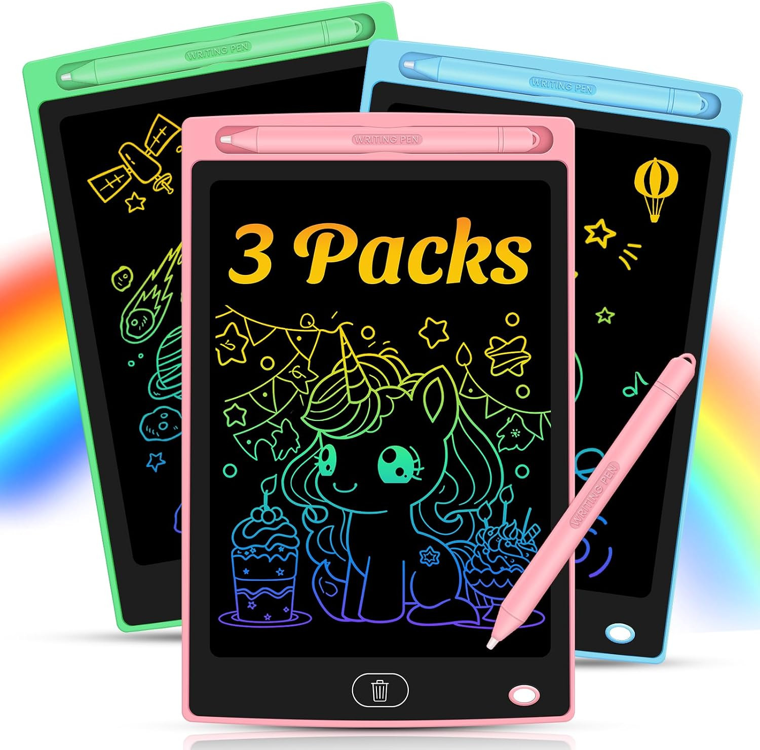3 Pack LCD Writing Tablet for Kids - Erasable and Reusable Toddler Doodle Board