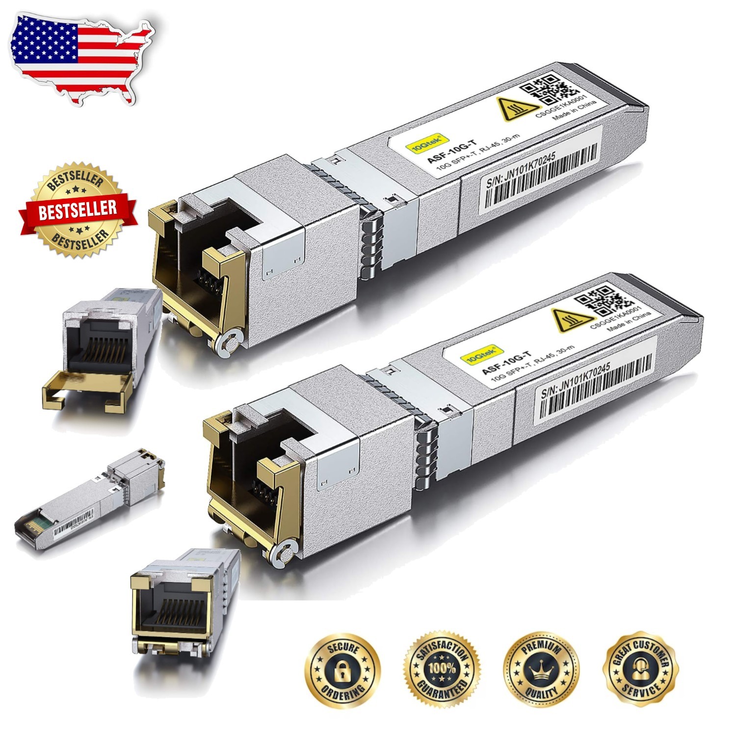 High-Value 10Gbps SFP+ RJ45 Copper Transceiver Module, 30m CAT.6a, Wide Compat
