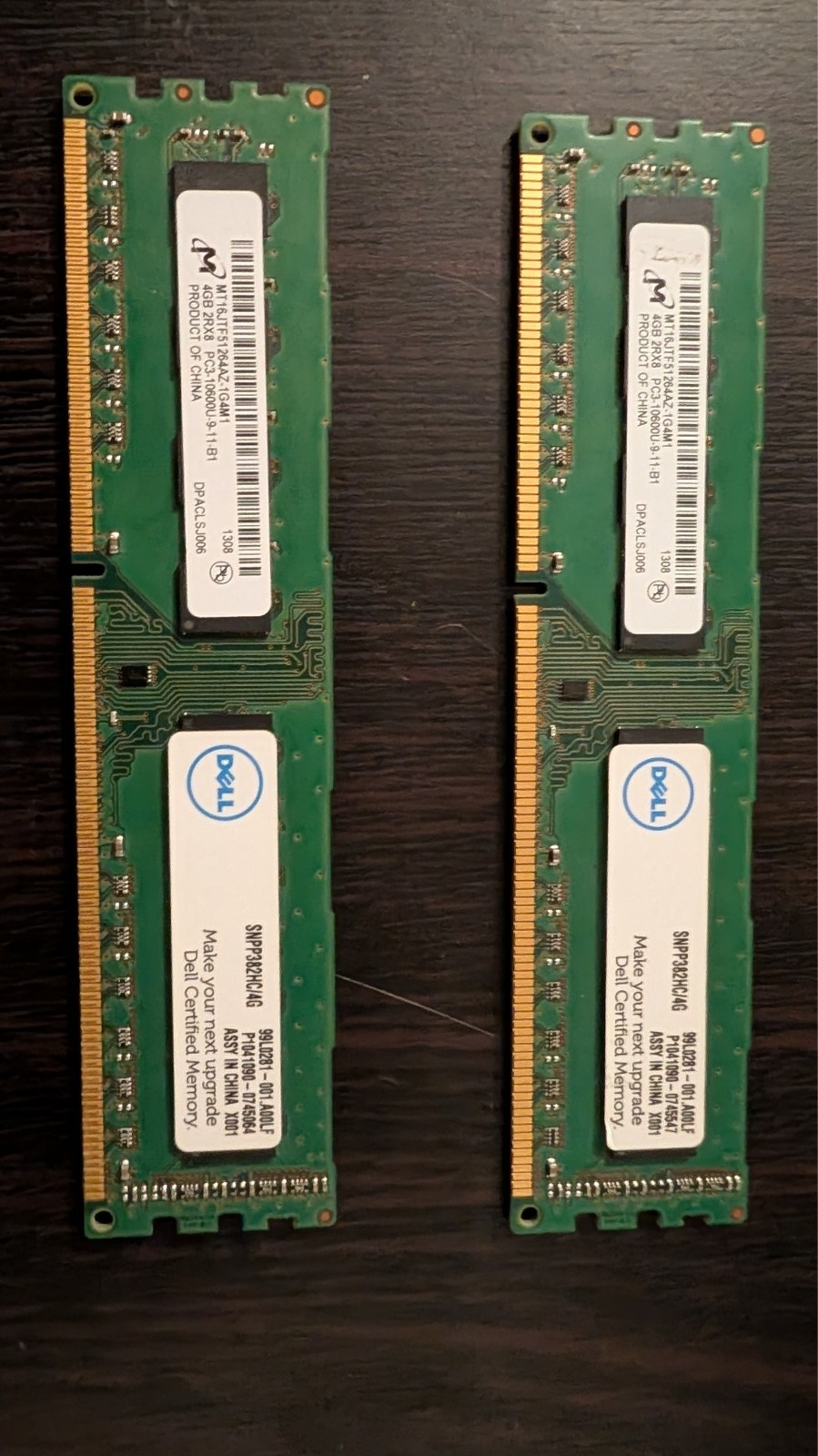 Micron DDR3 1333MHz PC3-10600U 2Rx8 Dell RAM (Two 4GB sticks) Tested