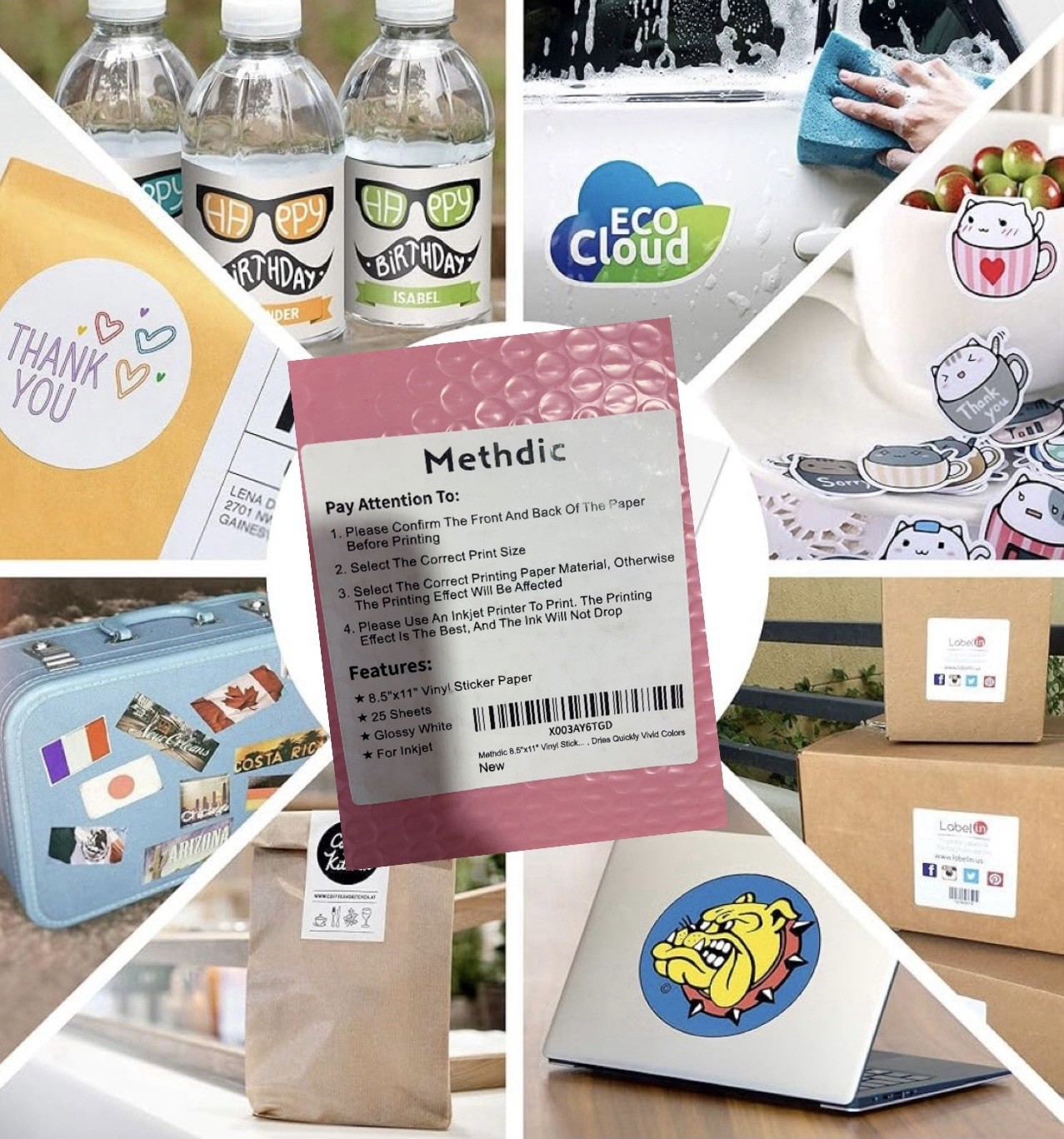 100 pcs glossy white  vinyl sticker paper for inkjet printer  