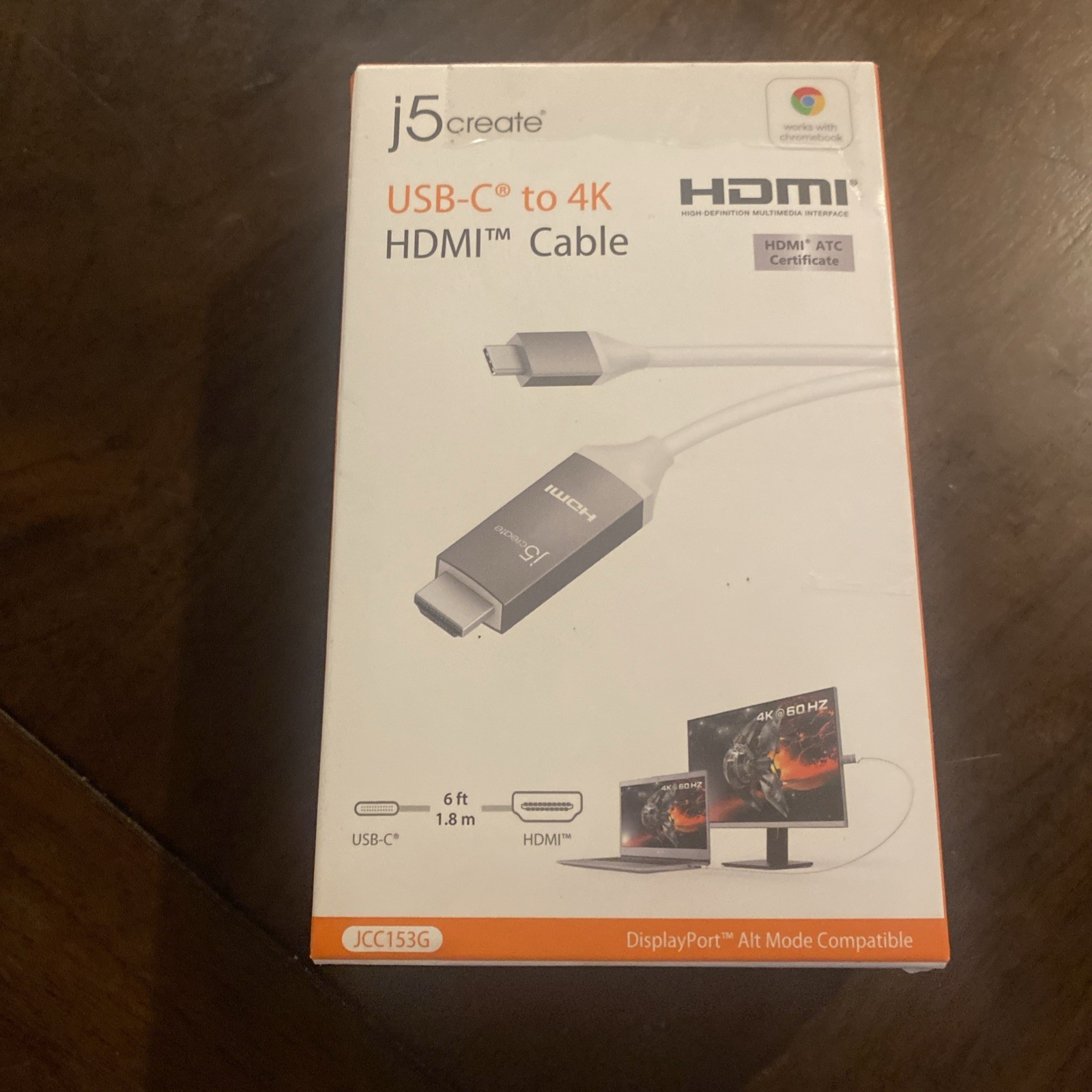 j5create USB Type C to 4K 60Hz HDMI 6ft Cable w/ HDMI ATC Certificate JCC153G