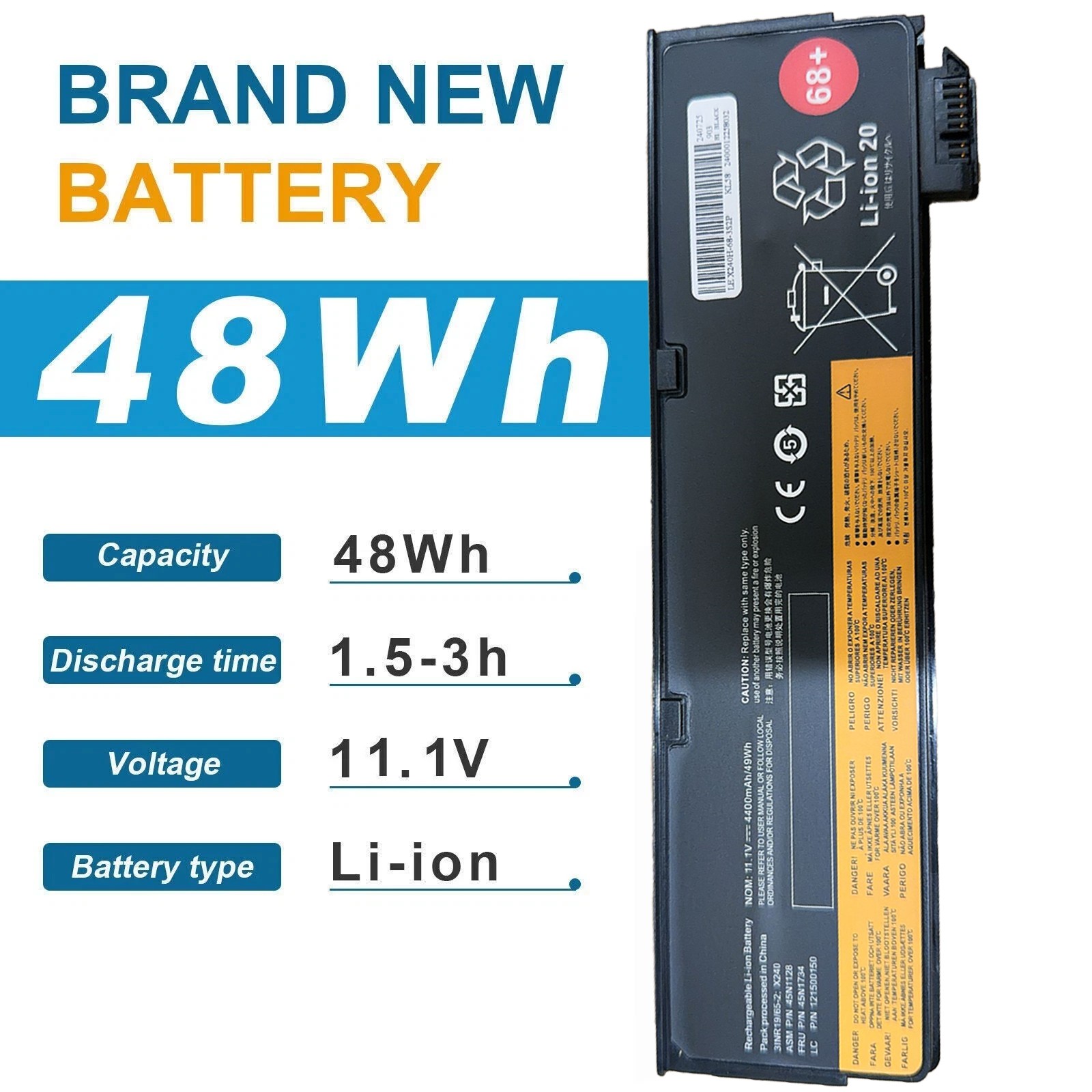 45N1775 45N1776 68+ Battery for Lenovo ThinkPad T440 T440S X240 X250 X260 48Wh