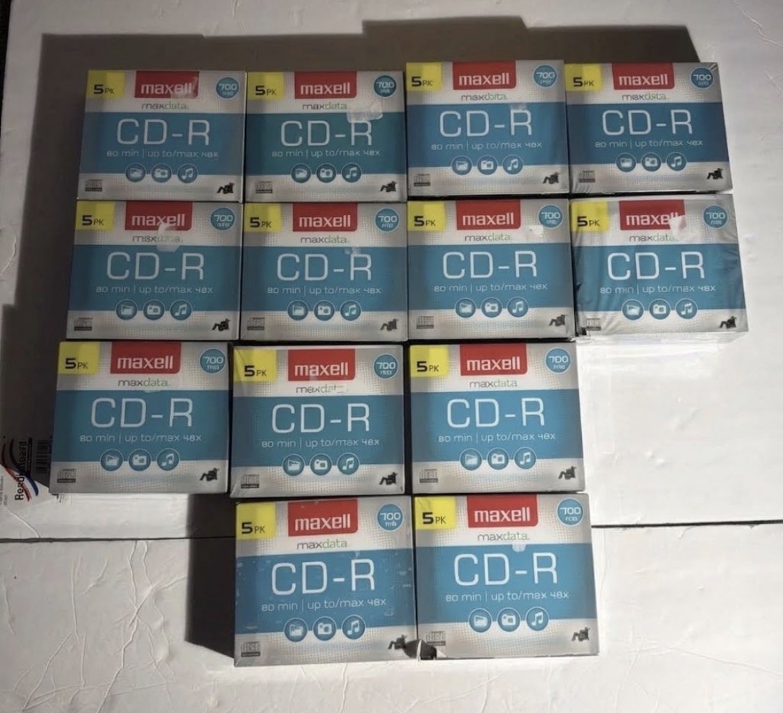 13 Sealed Maxell CD-R 5-Packs (65 Discs Total) - 700MB 80min 48x maxdata