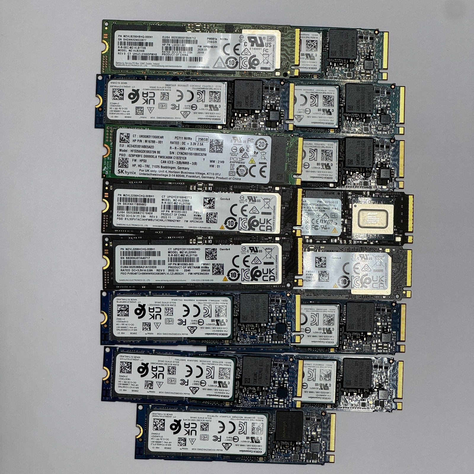 Bulk Lot of 15x 256GB M.2 NVMe SSDs (Samsung, SK Hynix, Kioxia) - DRAM Cache