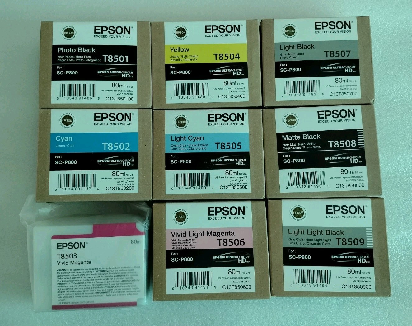 2017/2020 NEW 9 SET GENUINE EPSON SC-P800 HD INKS 80ml 8501/8503/8505/8507/8509
