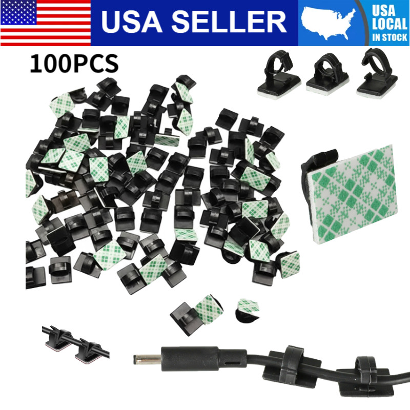 100Pcs Cable Clips Self-Adhesive Cord Management Wire Holder Organizer Clamp US