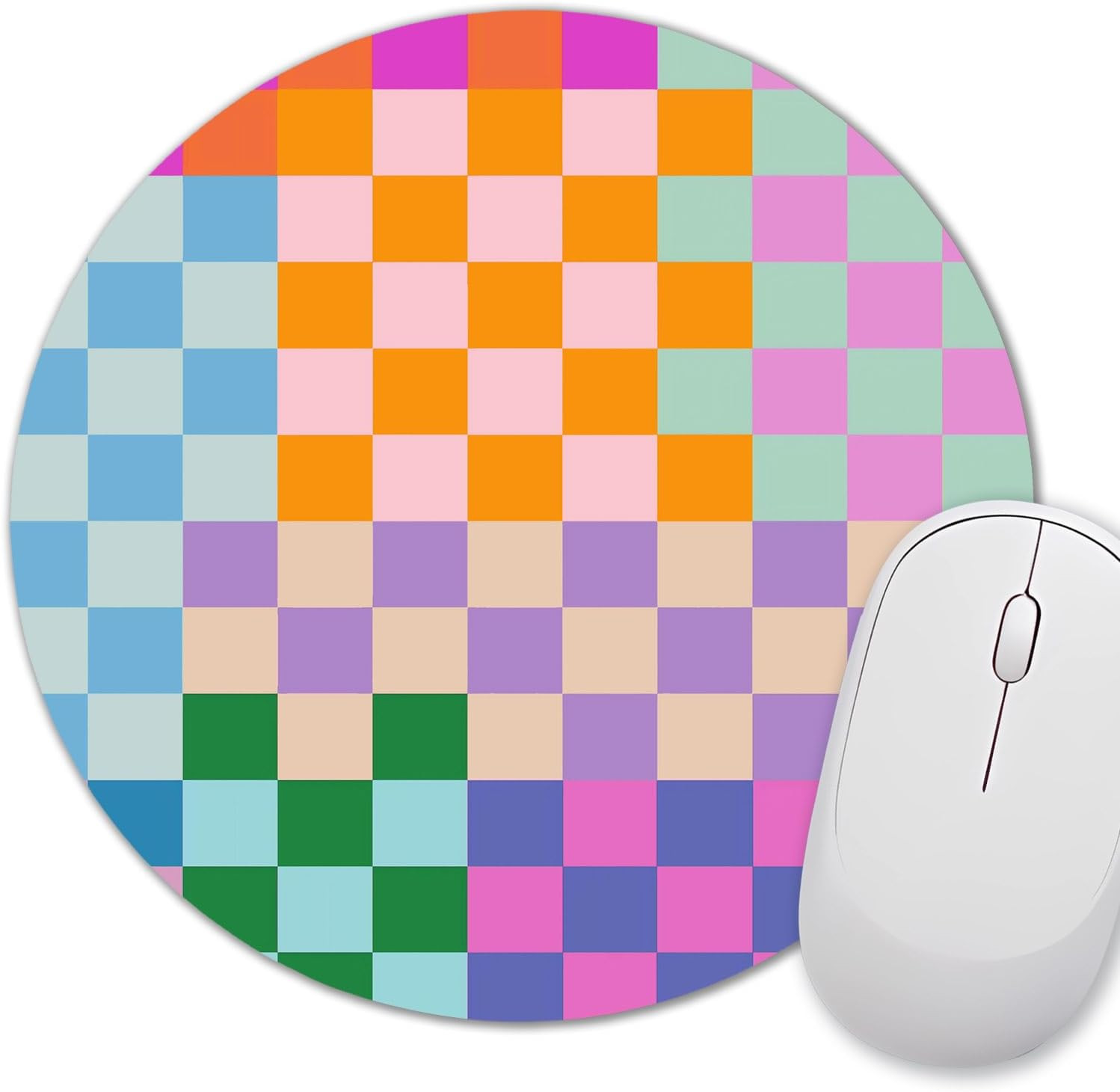 Colorful Checkered Mouse Pad Small, Retro Purple Pink Blue Green Mousepad, Cute