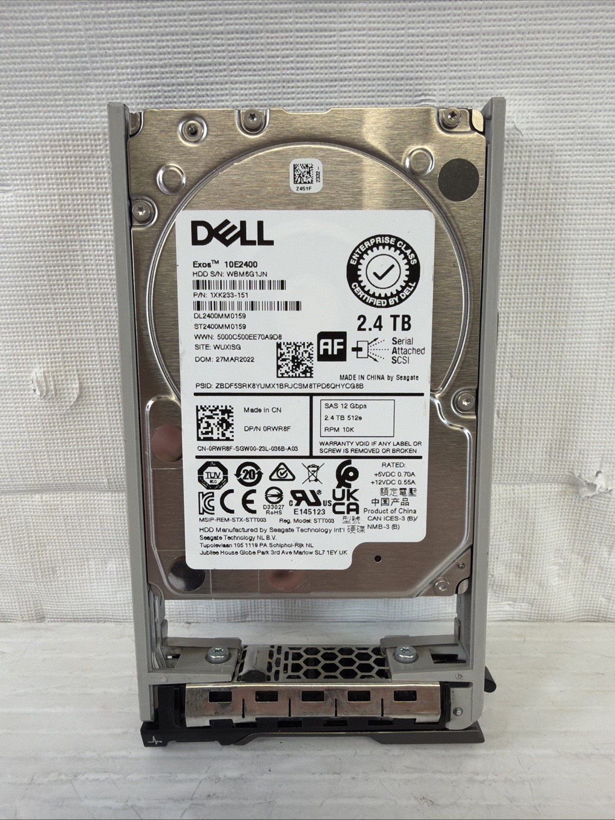Dell ST2400MM0159 2.4TB 2.5" 12Gb/s 256MB 10K RPM SAS Drive P/N: 0RWR8F Tested