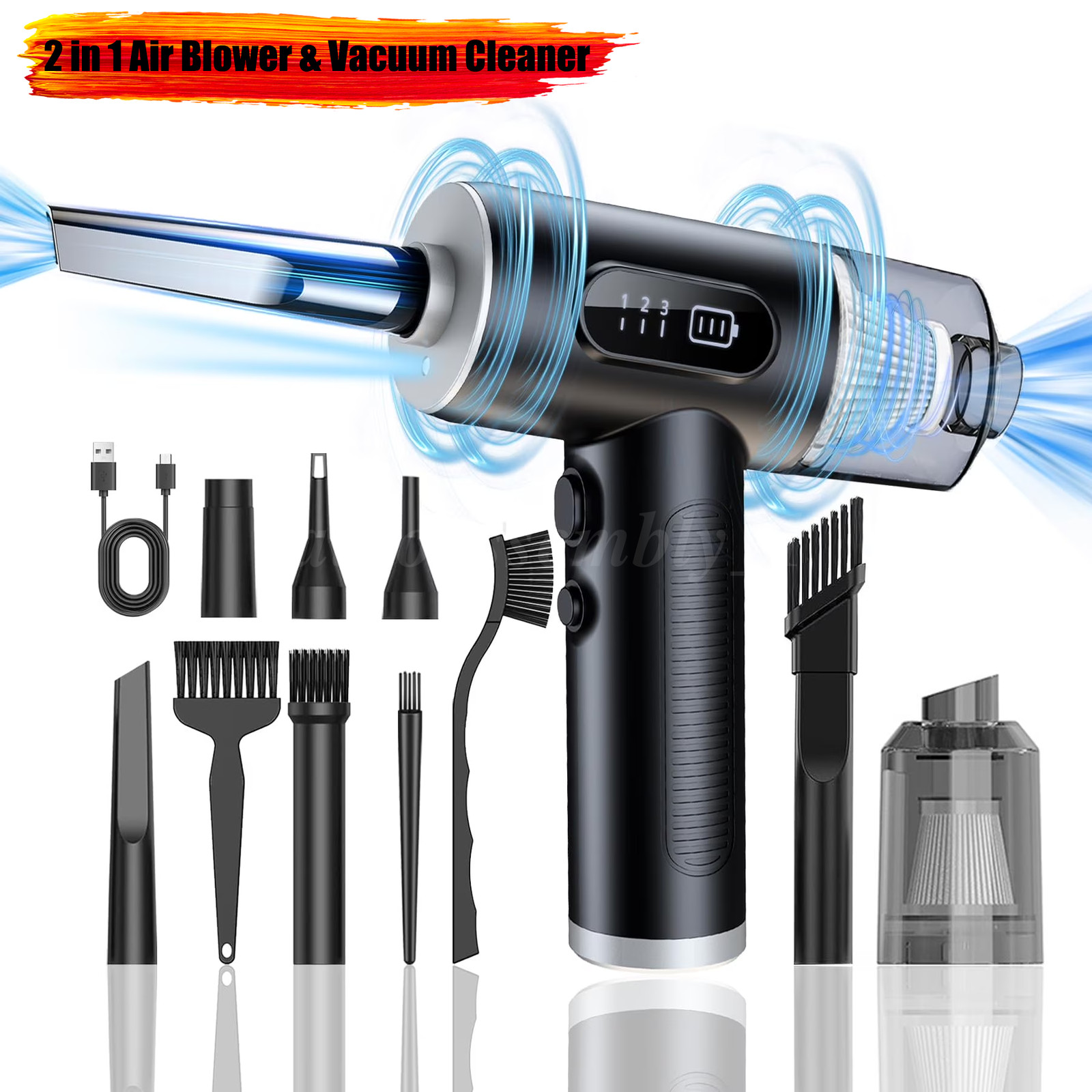Portable Brushless Electric Air Duster 2-in-1 Blowing and Suction 280000 RPM LED