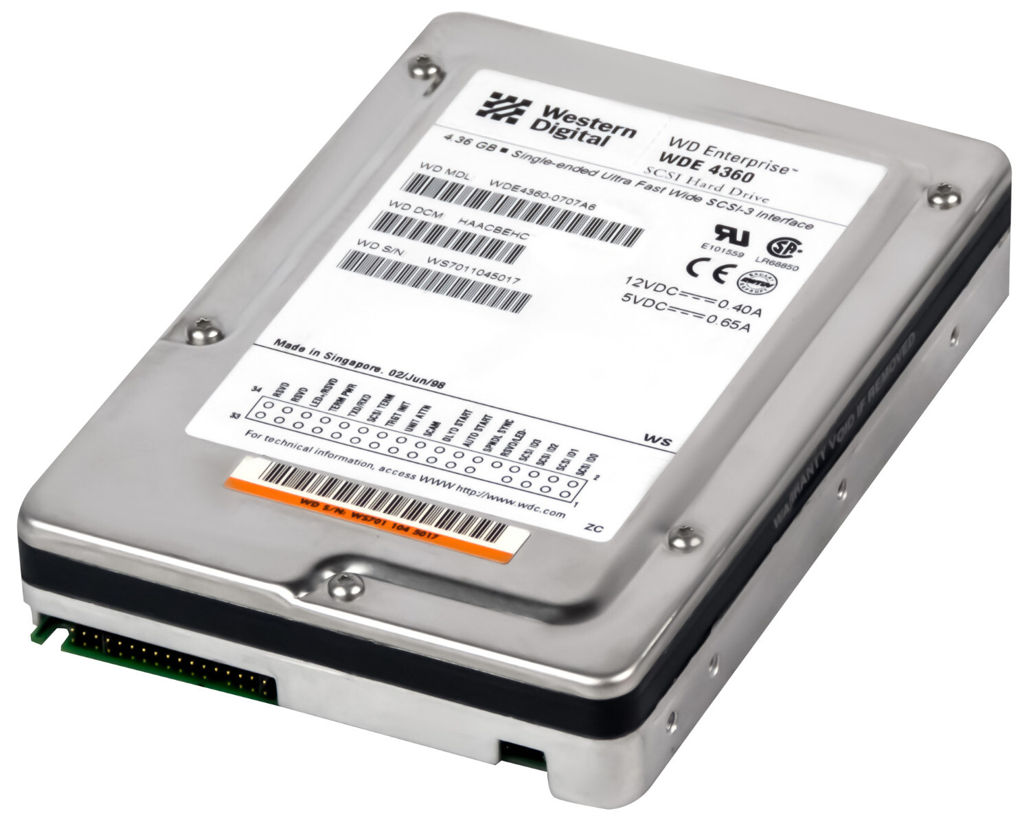 HARD DRIVE WD ENTERPRISE WDE4360-0707A6 4.36GB 7.2K SCSI 68-PIN 3.5''