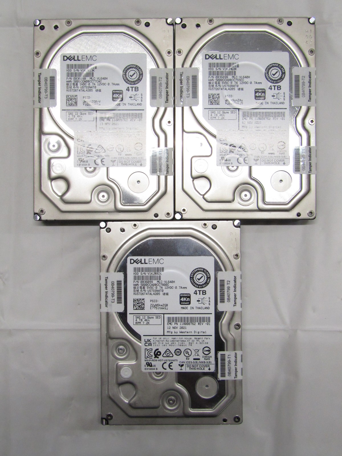 Lot of 3 Western Digital HUS726T4TAL4205 4TB 7200RPM 3.5" SAS HDD 256MB Cache