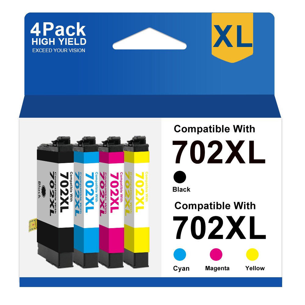 4PCS 702XL T702XL Ink Cartridges For Epson WorkForce Pro WF-3720 WF-3730 WF-3733