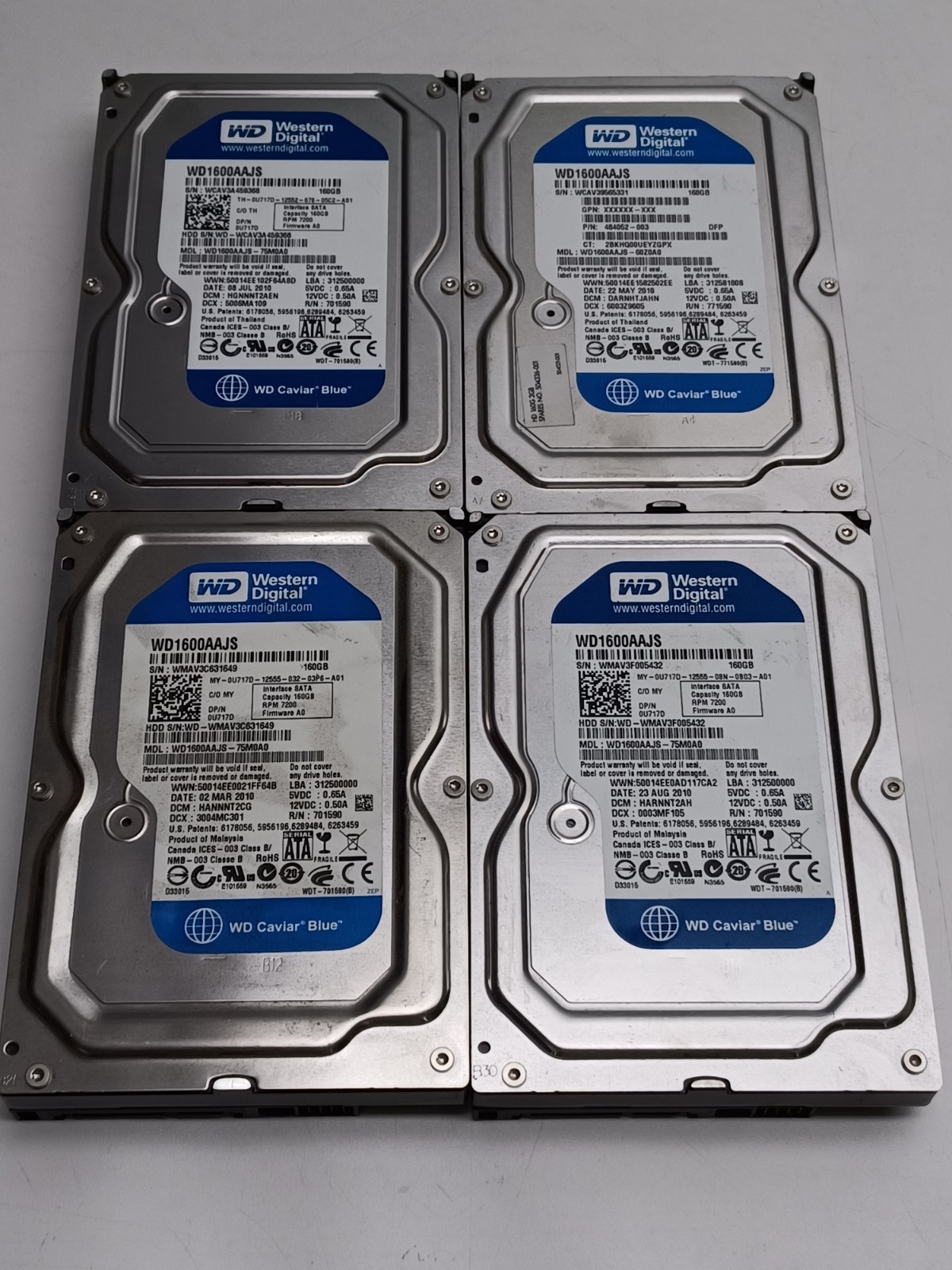 Lot of 4 WD Caviar Blue WD1600AAJS 160GB SATAIII HDD Hard Drive Used
