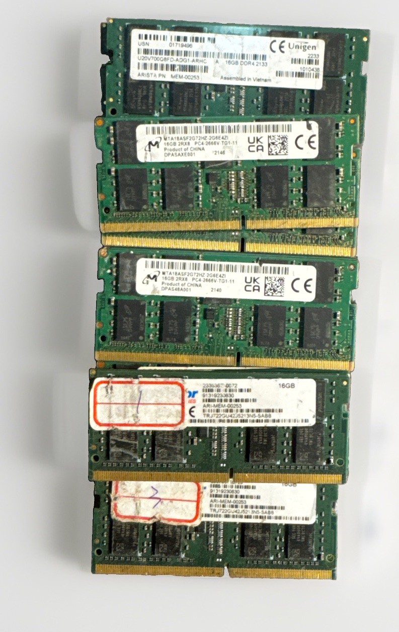 Lot of 47 Mix Micron 16GB 2RX8 PC4-2666V MTA18ASF2G72HZ-2G6E1ZI DDR4 SO-DIMM RAM