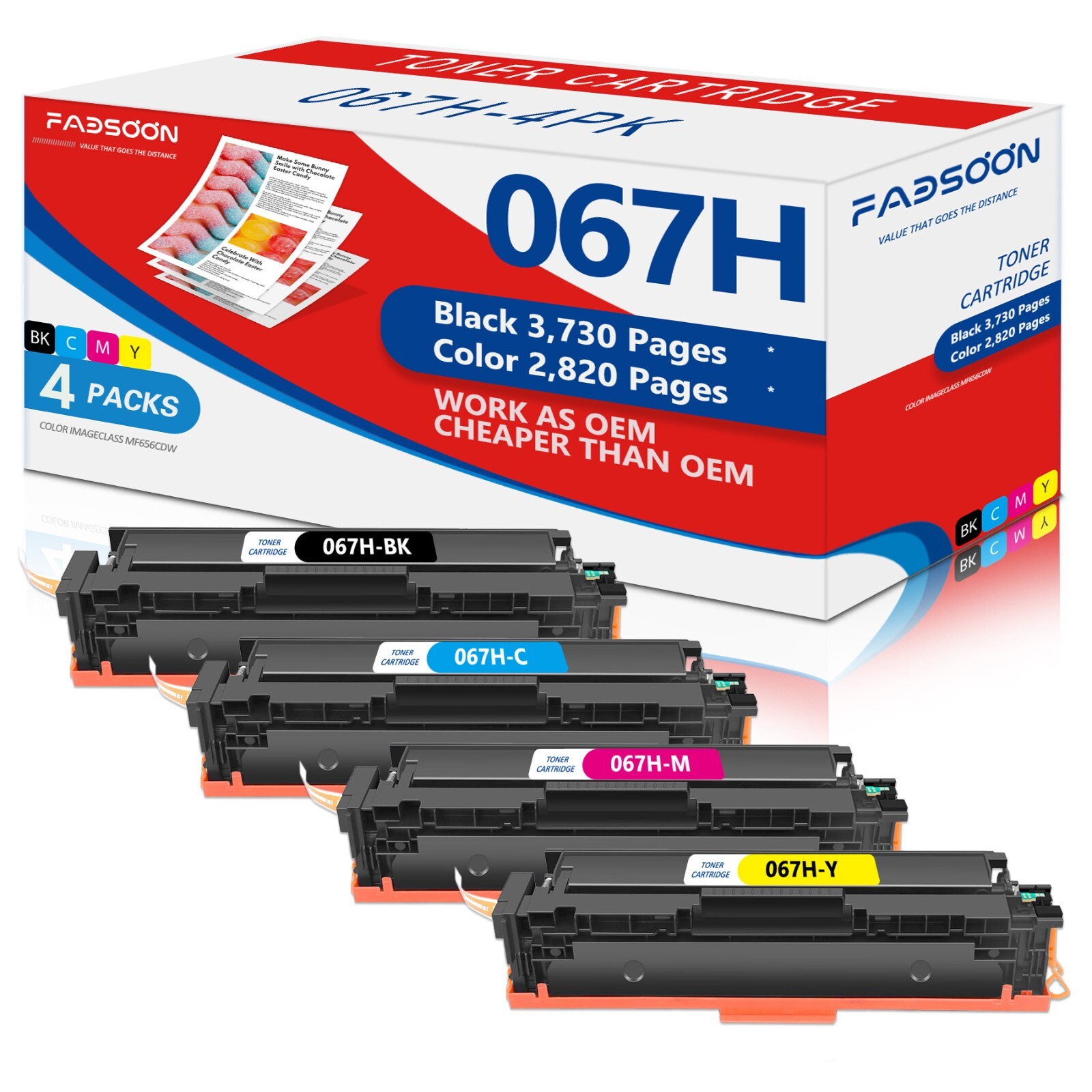 FADSOON® 067H Compatible Toner BK/C/M/Y Show Ink Levels for Canon LBP633Cdw 4-PK