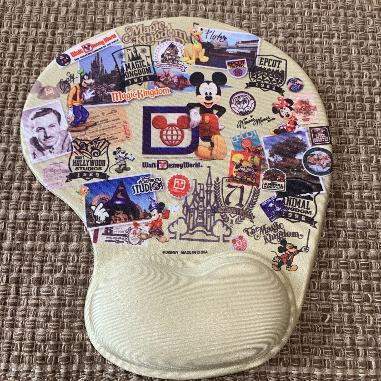 Tan Color Disney Parks Mickey Mouse Computer Mouse Pad W/ Wrist Guard