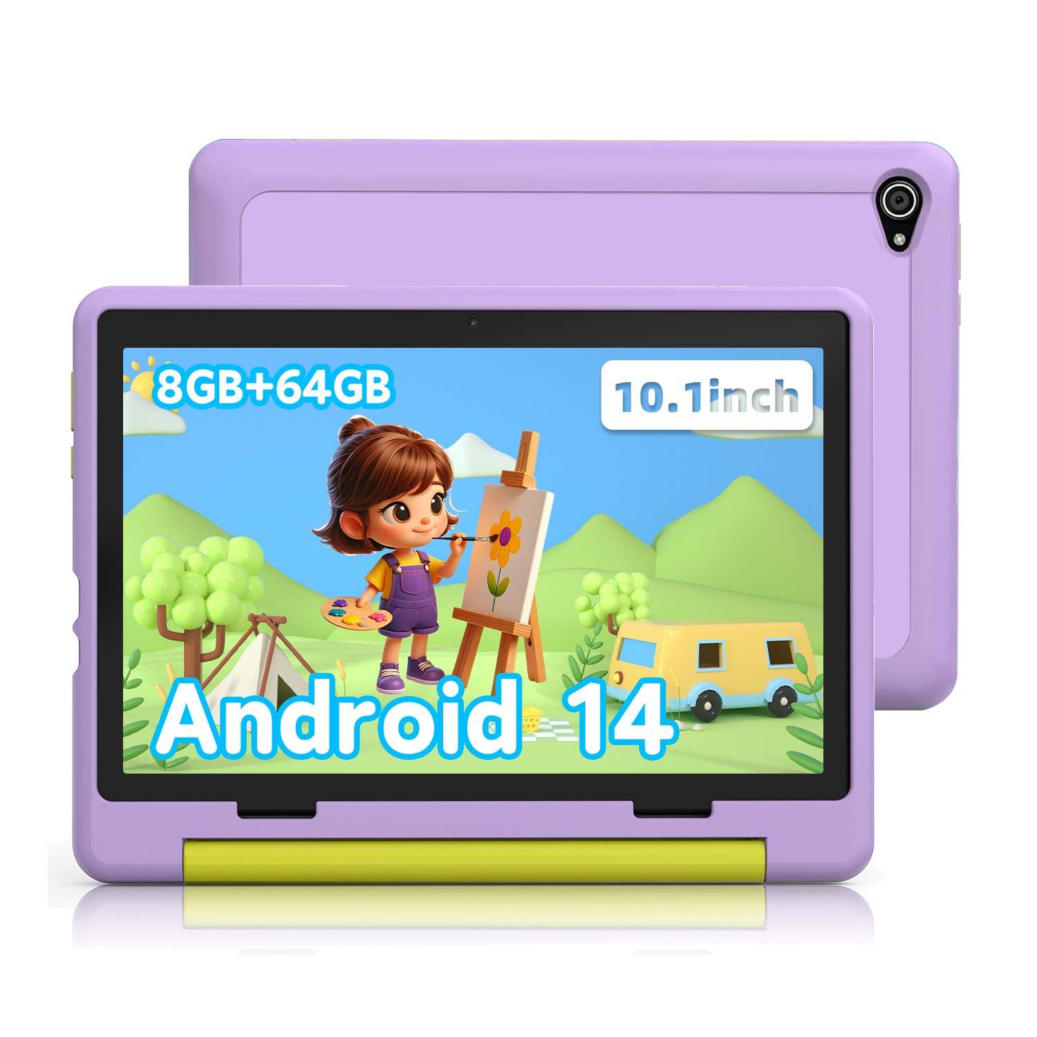 Kids Tablet 10.1" Android 14 Octa-core 64GB Tablets Shockproof Blue & Purple