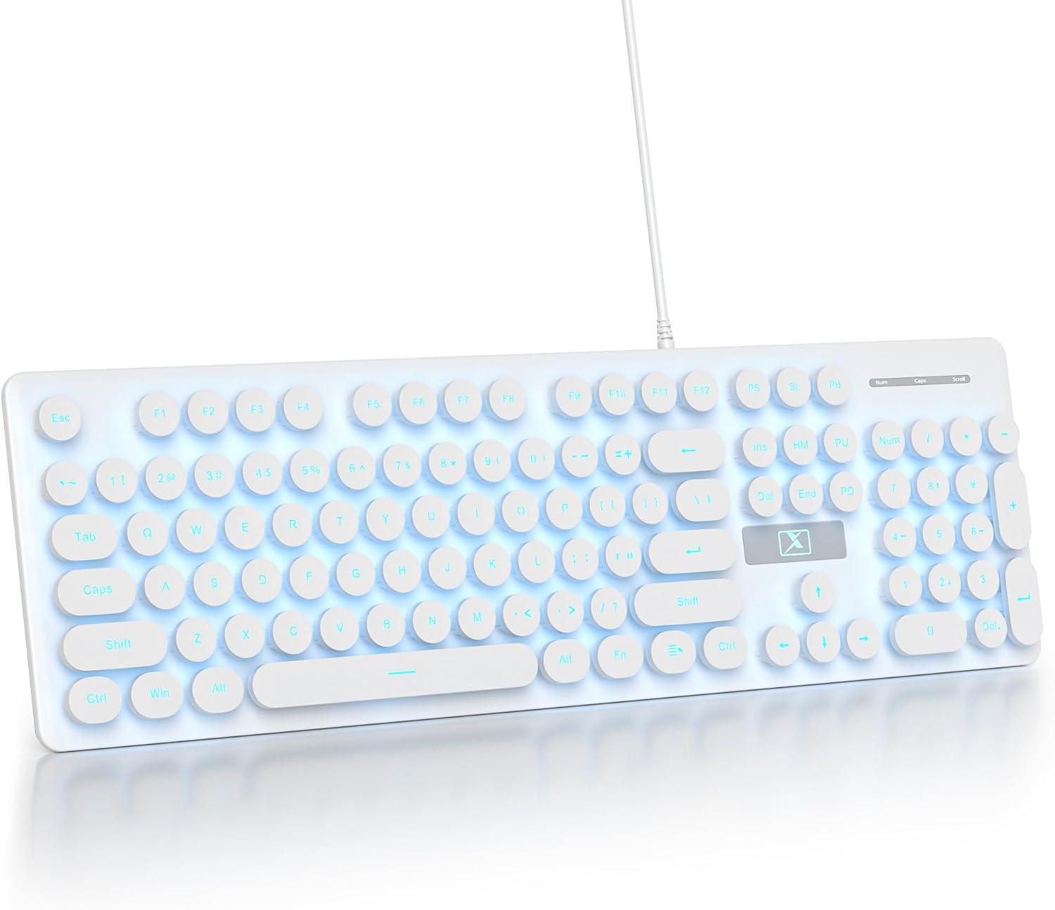 Retro Typewriter White Keyboard Full Size, 104 Keys LED Backlit Wired Membrane