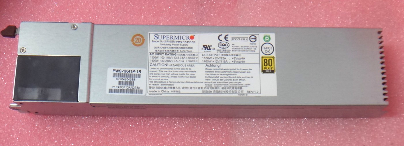 Supermicro PWS-1K41P-1R 1400W 1U 80 Plus Gold Hot-Swap Server Power Supply PSU