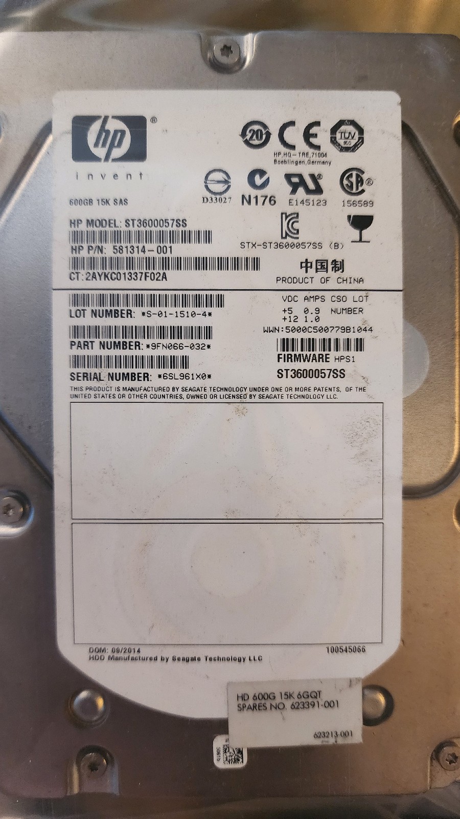 LOT OF 2 x HP 581314-001 623391-001 600GB SAS 15K 3.5 Server HDD ST3600057SS