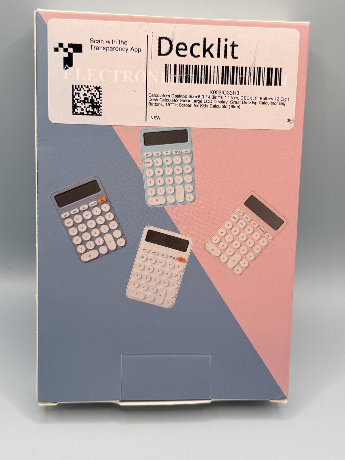 NEW Decklit DL-100 12-Digit Desktop Calculator Large LCD Display Big Buttons Blu