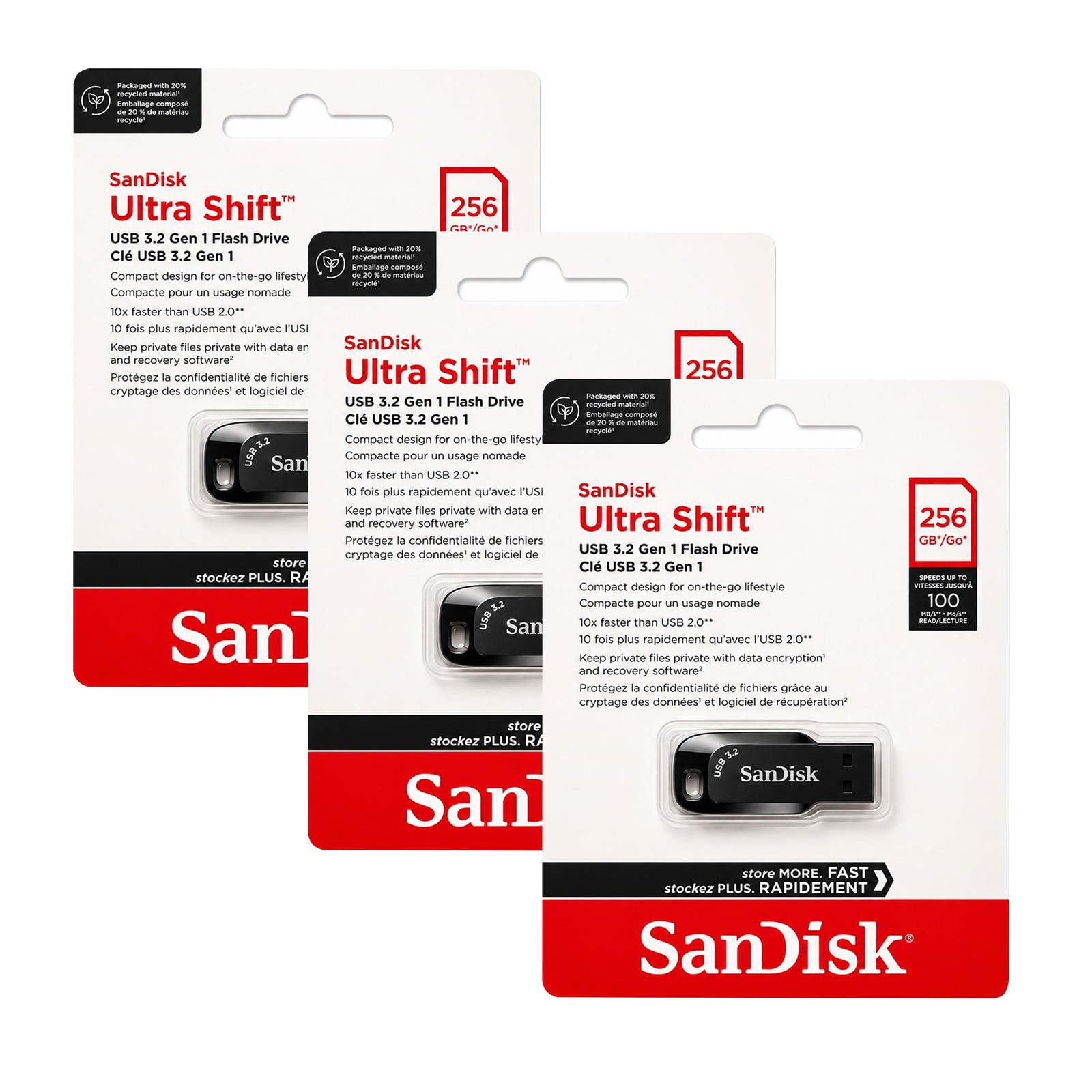 3-Pack SanDisk Ultra Shift USB 3.2 Gen 1 Flash Drive - 256GB