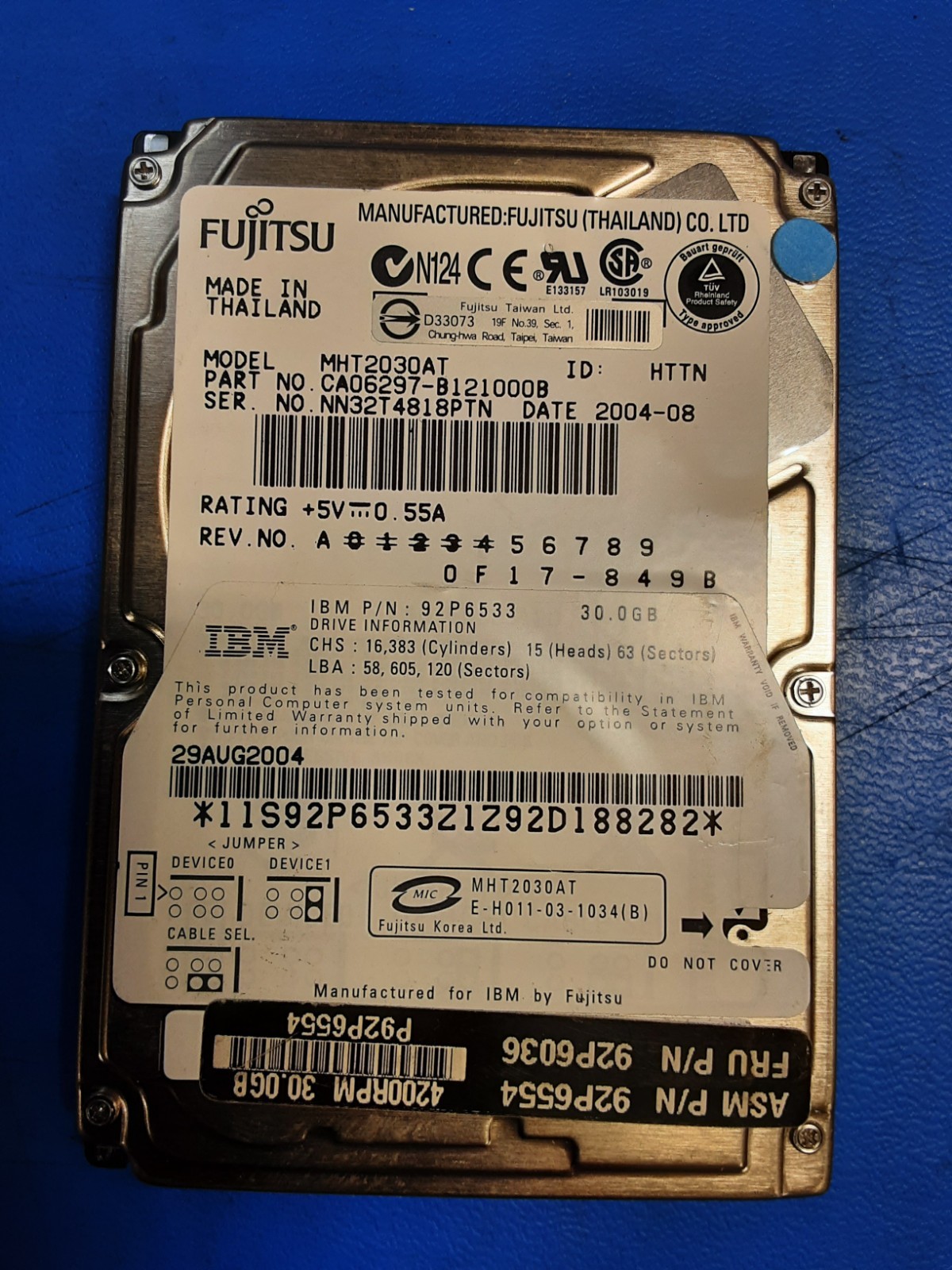 IBM 92P6533 92P6036 92P6554 FUJITSU MHT2030AT CA06297-B121000B 30GB 2.5" IDE HDD