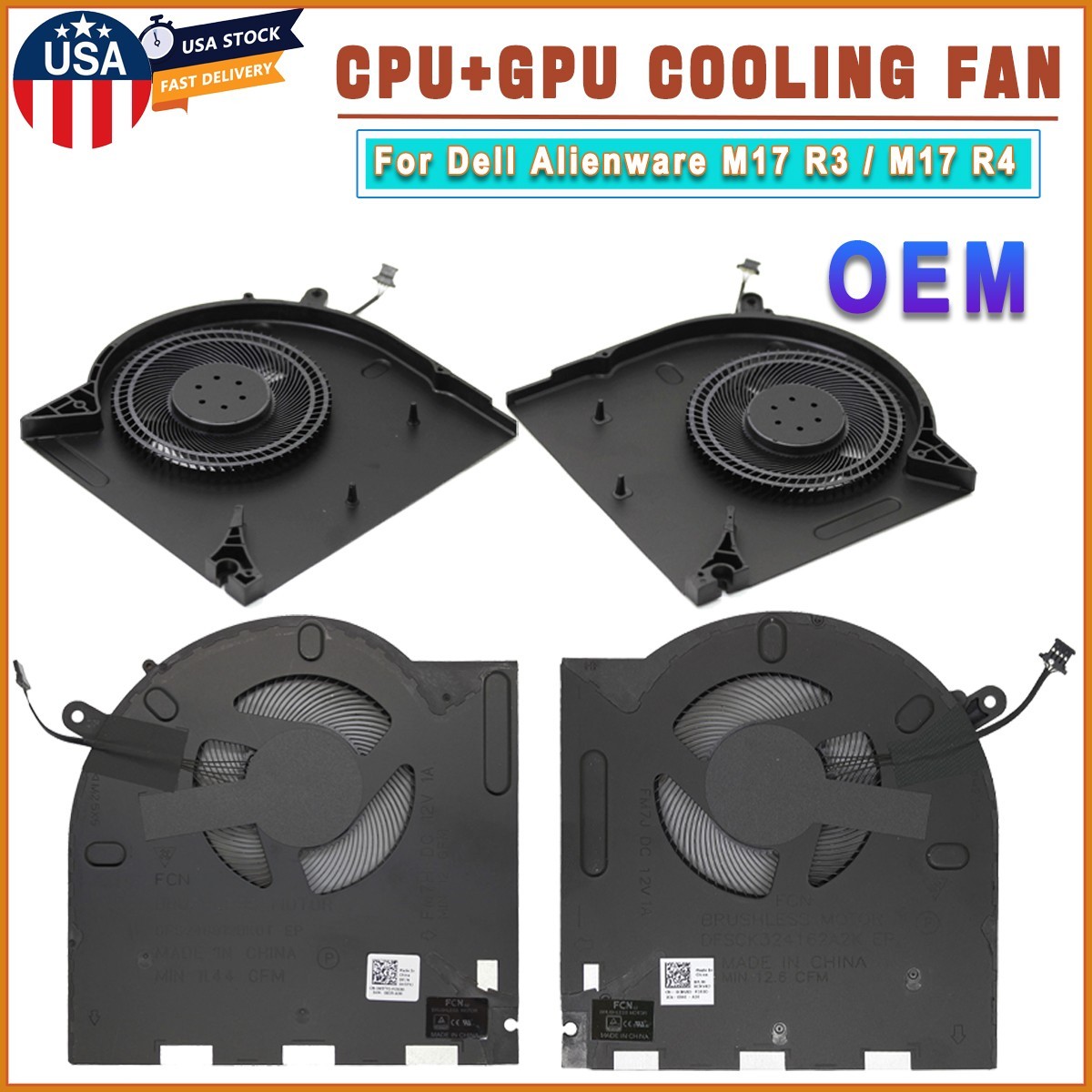 Original CPU+GPU Cooling Fan For Dell Alienware M17 R3 M17 R4 P45E 0H5TYJ 0CNV63