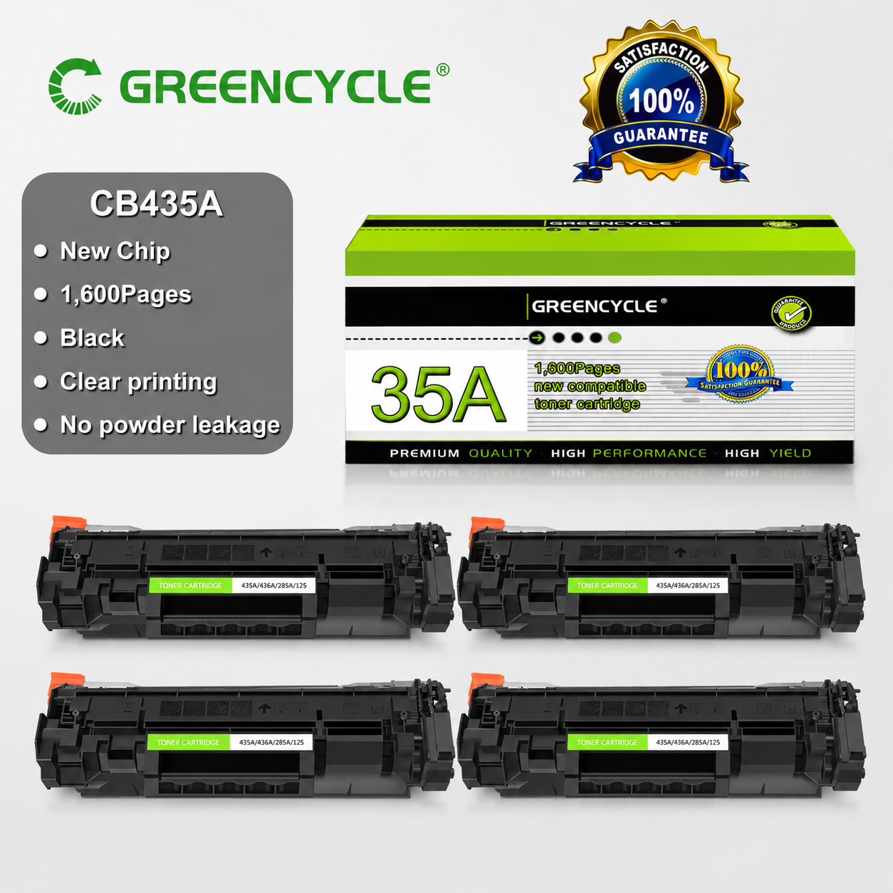 4PK CB435A 35A Black Toner Cartridge for HP LaserJet P1005 P1006 P1008 P1009