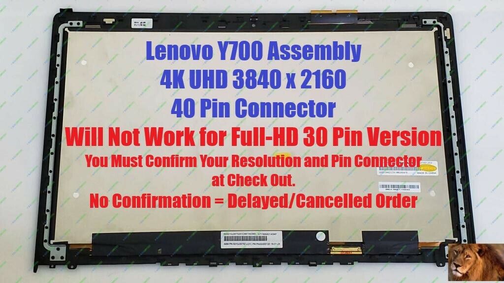 5D10H42127 UHD 4K LED LCD Touch Screen Assembly Bezel Lenovo IdeaPad Y700-15