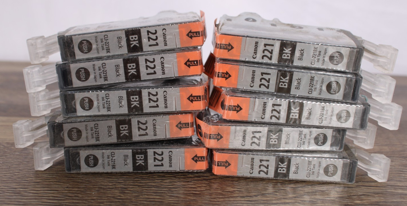 Canon  CLI-221BK Black Ink Cartridge Genuine OEM (Pack Of 10)  New Sealed Lot