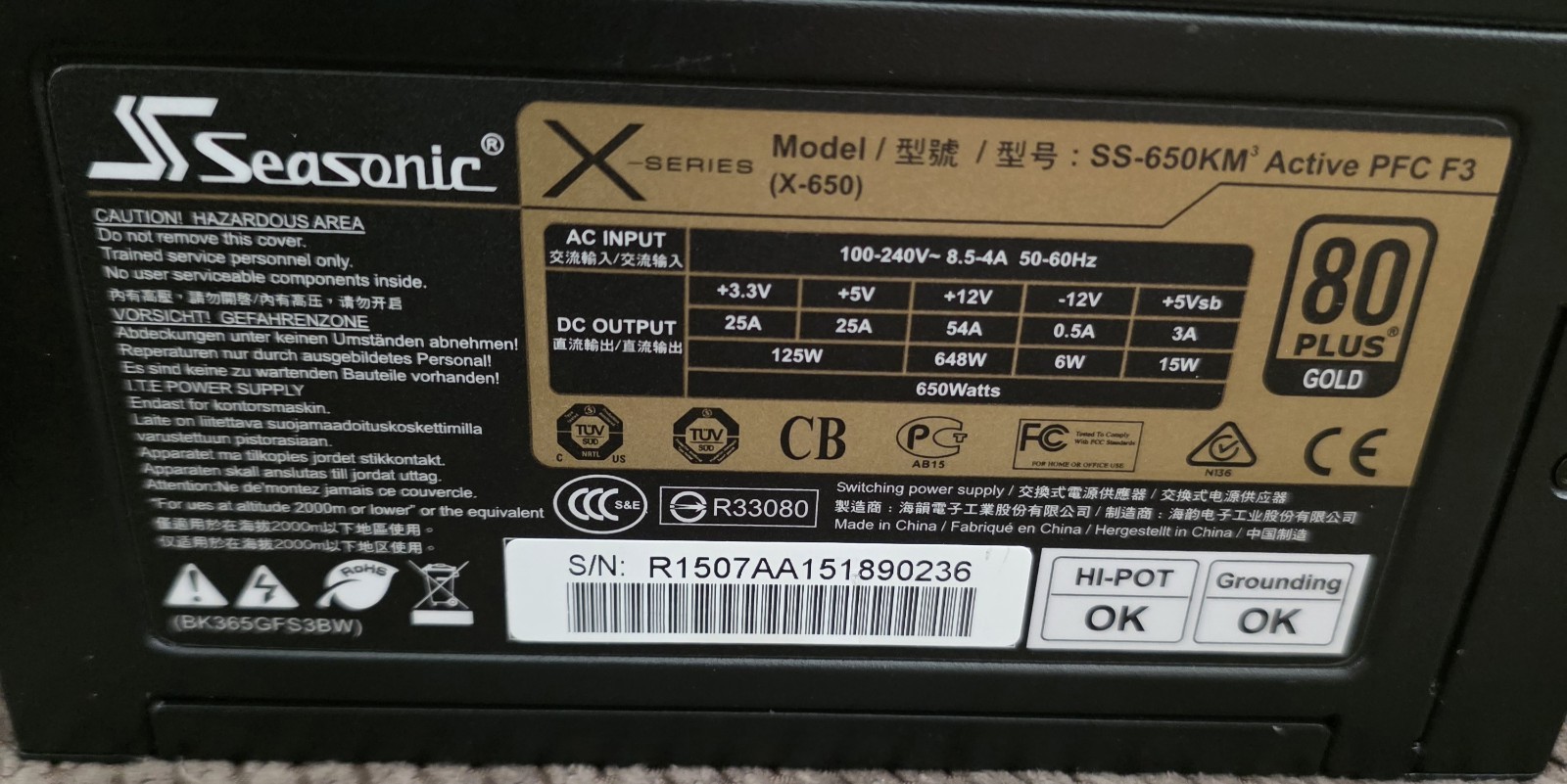 Seasonic X-650 650W 80+ Gold Fully Modular ATX Power Supply SS-650KM