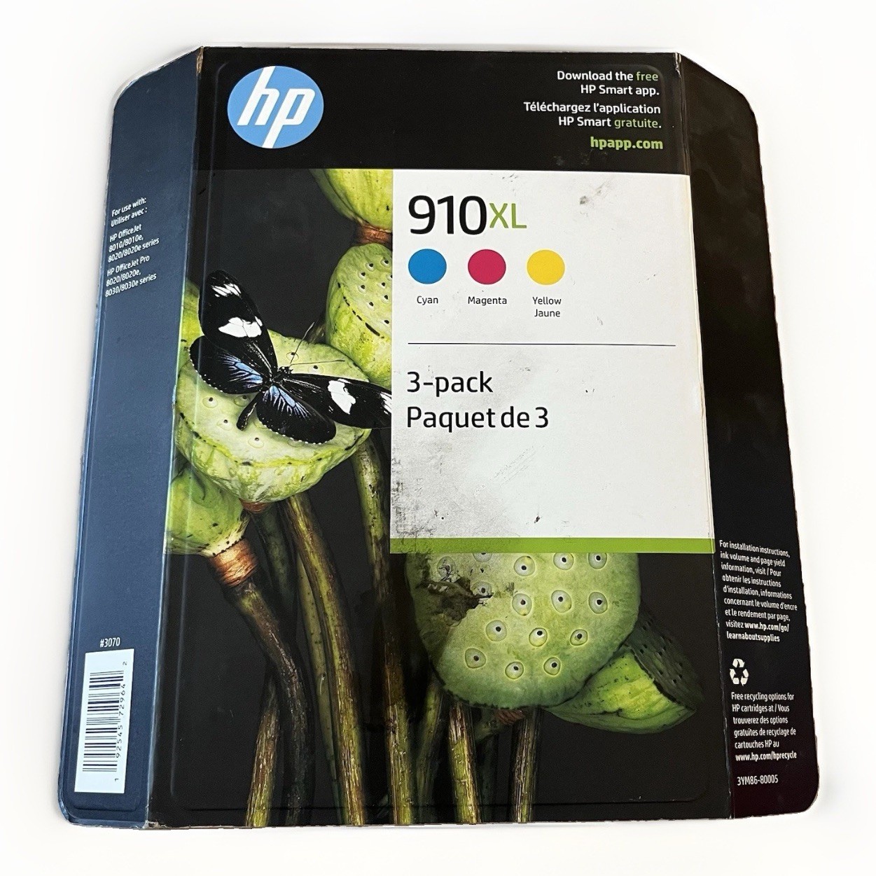HP 910XL Ink Cartridge 3-Pack Cyan Magenta Yellow Color 3YM86-80006 OfficeJet