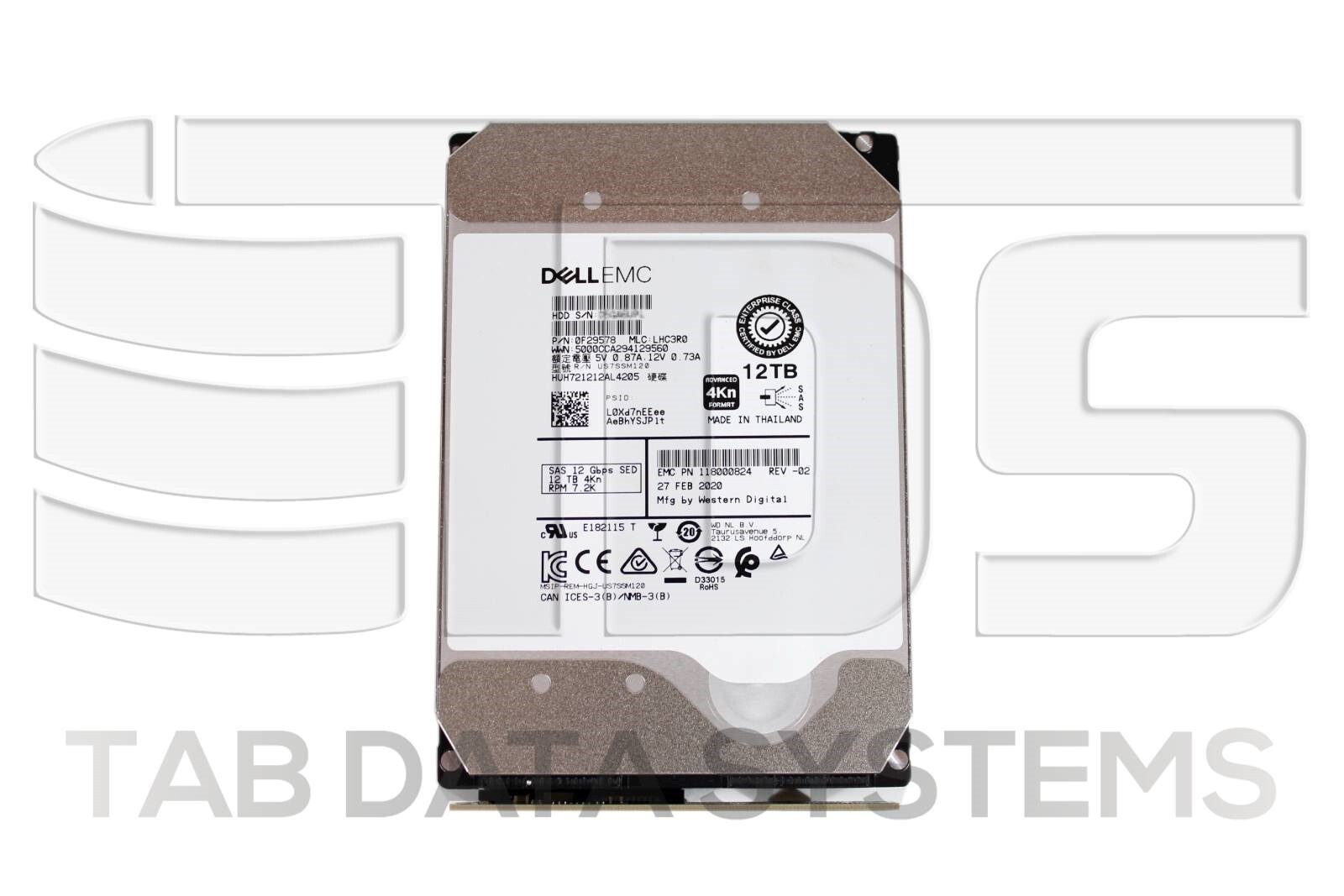 EMC Isilon 005053383 12TB 7.2K 12Gb 3.5" 4KN SAS SED HDD 118000824-02 851-0333 