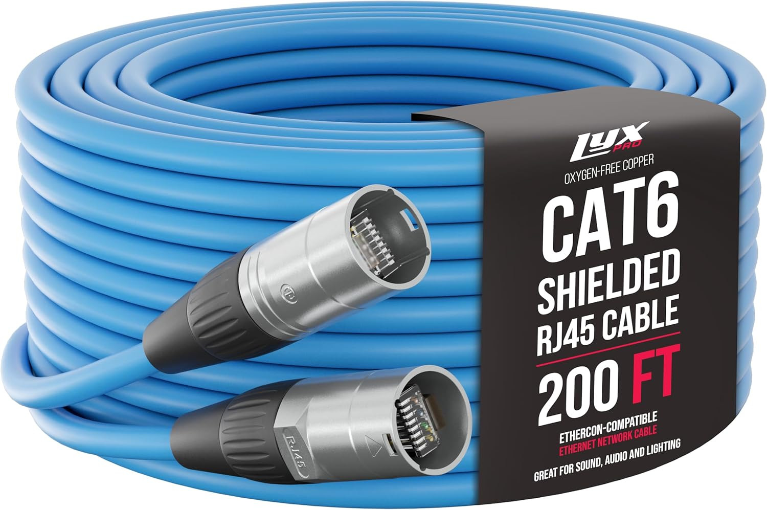 200 Feet Shielded CAT6 Ethercon Cable - Professional Audio & Lighting RJ45 Cable