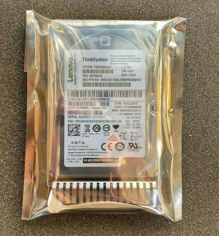00YK016 7XB7A00027 Lenovo IBM 1.2TB 10K SAS 12Gb 2.5" SR650 HDD Hard Drive