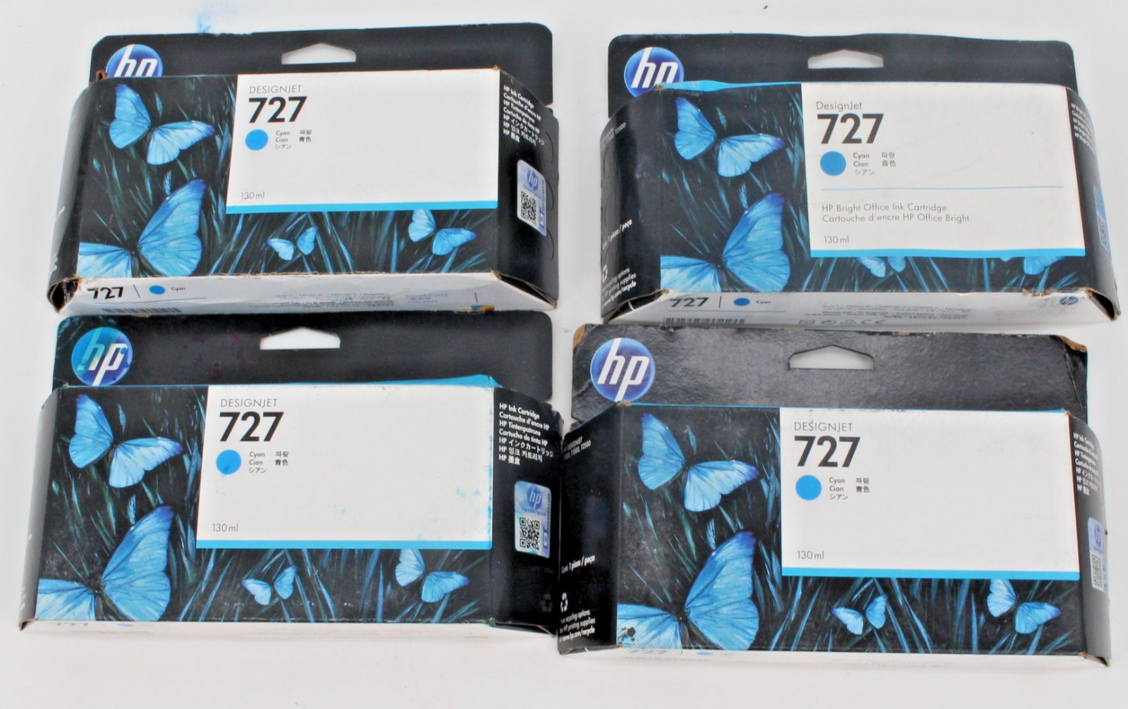 Lot of 4 HP B3P19A Genuine Ink Cartridge HP 727 Cyan Ink 130ML in Box 2017-2023