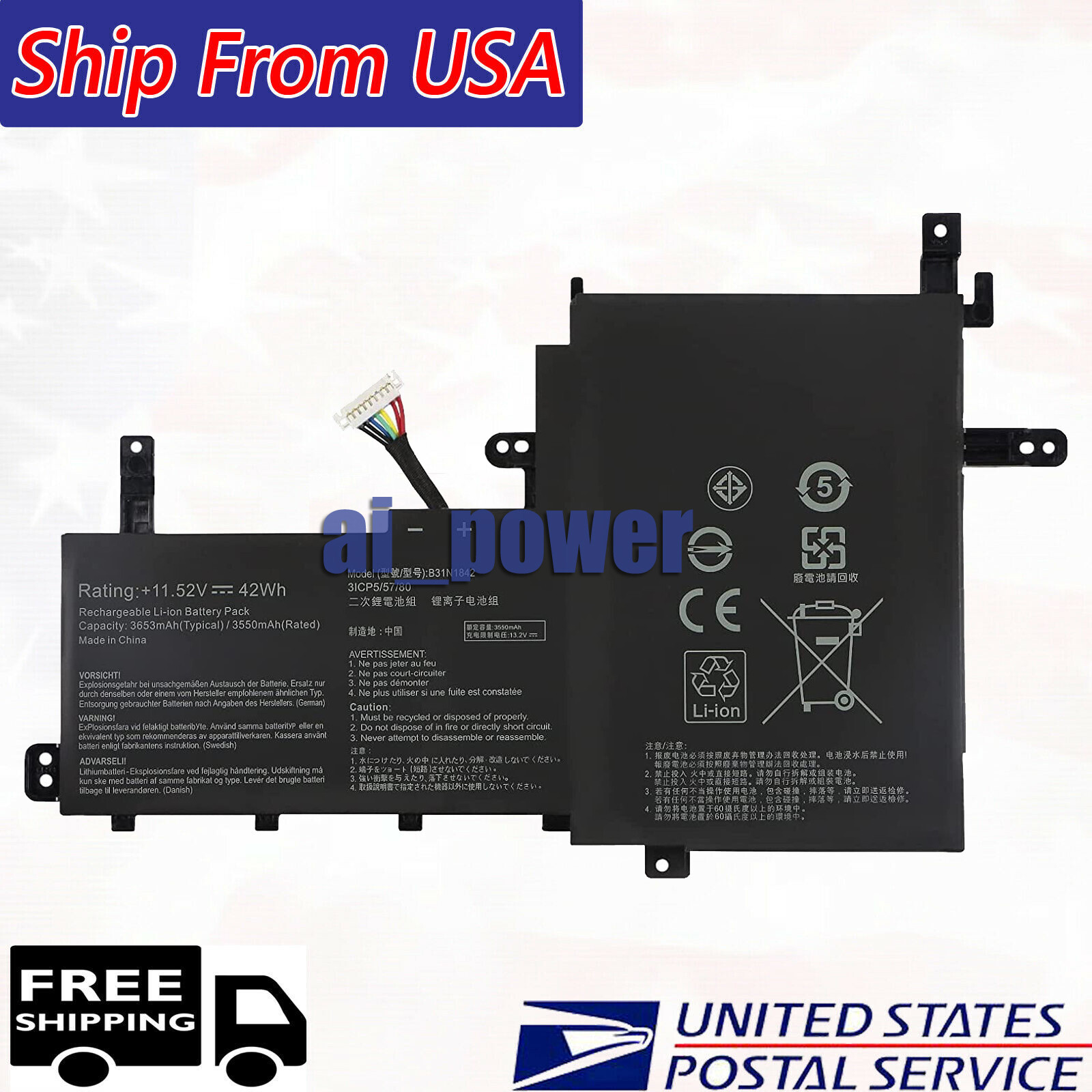 New B31N1842 Laptop Battery For Asus Vivobook K513E S531FA - 11.52V / 42Wh 