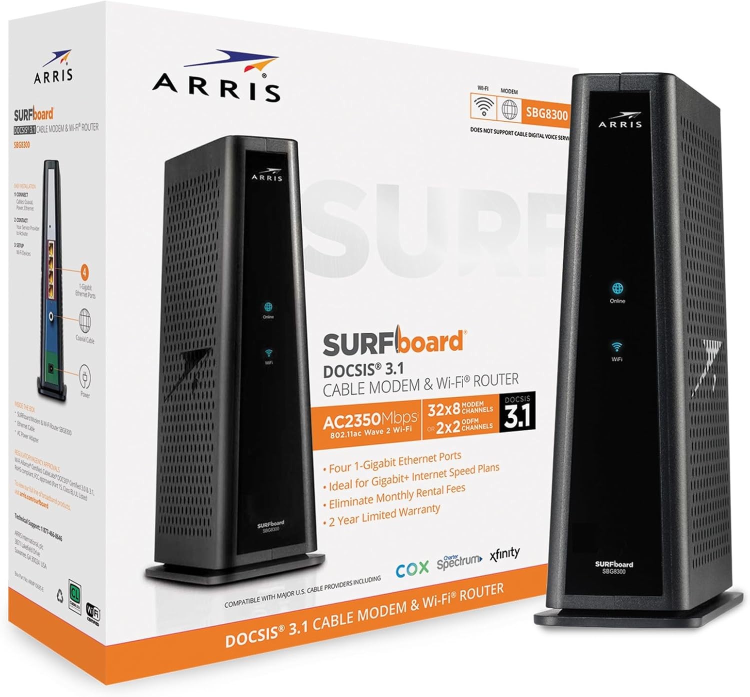 ARRIS SURFboard SBG8300 DOCSIS 3.1 Gigabit Cable Modem & AC2350 Dual Band Wi-Fi