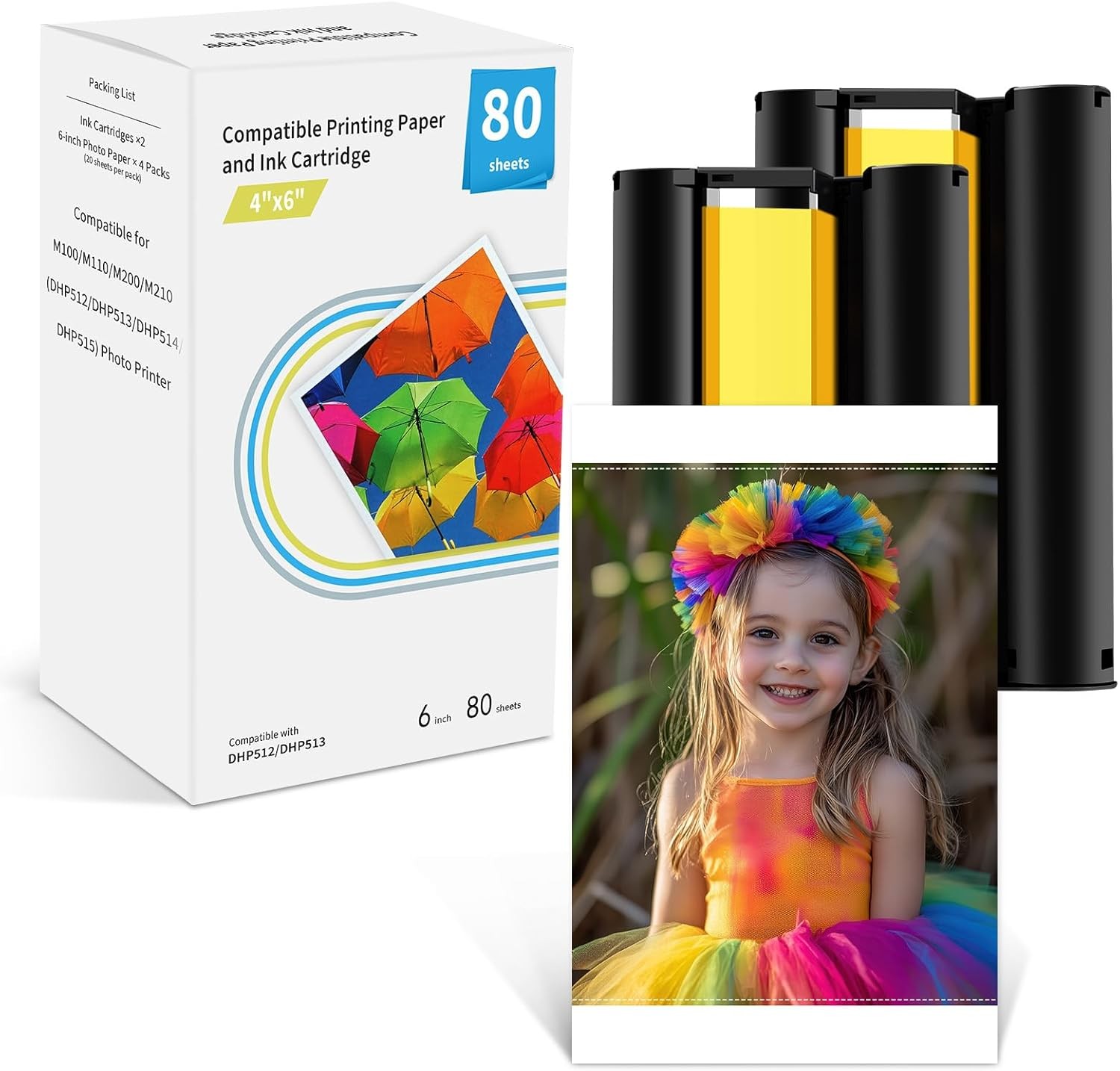 4x6 Photo Printer 80 Sheets Photo Paper & 2 Ink Compatible with Liene Amber M100
