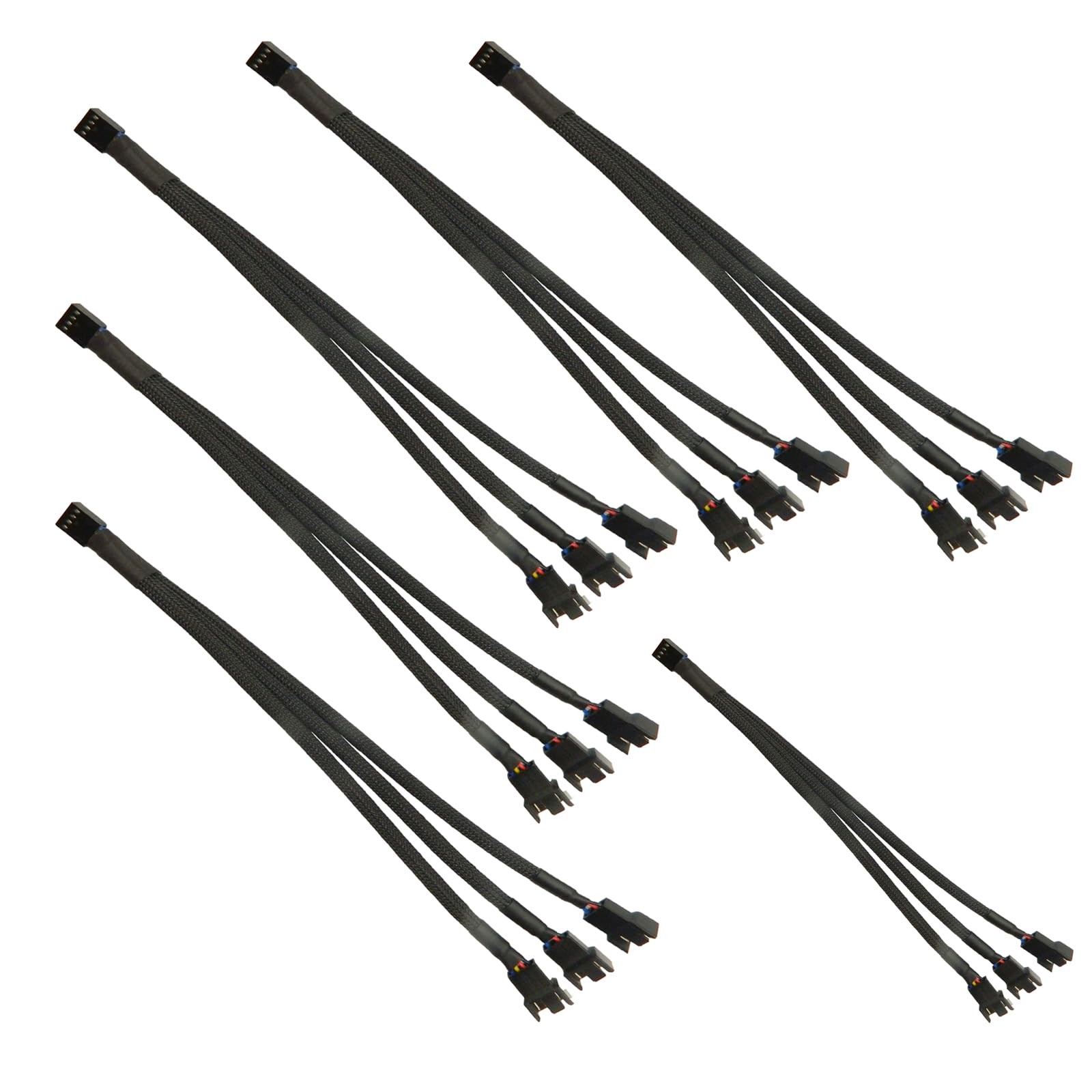 6pcs 4 Pin PWM Fan Splitter Cable, Black Sleeved Case Fan Braided Adapter Cab...