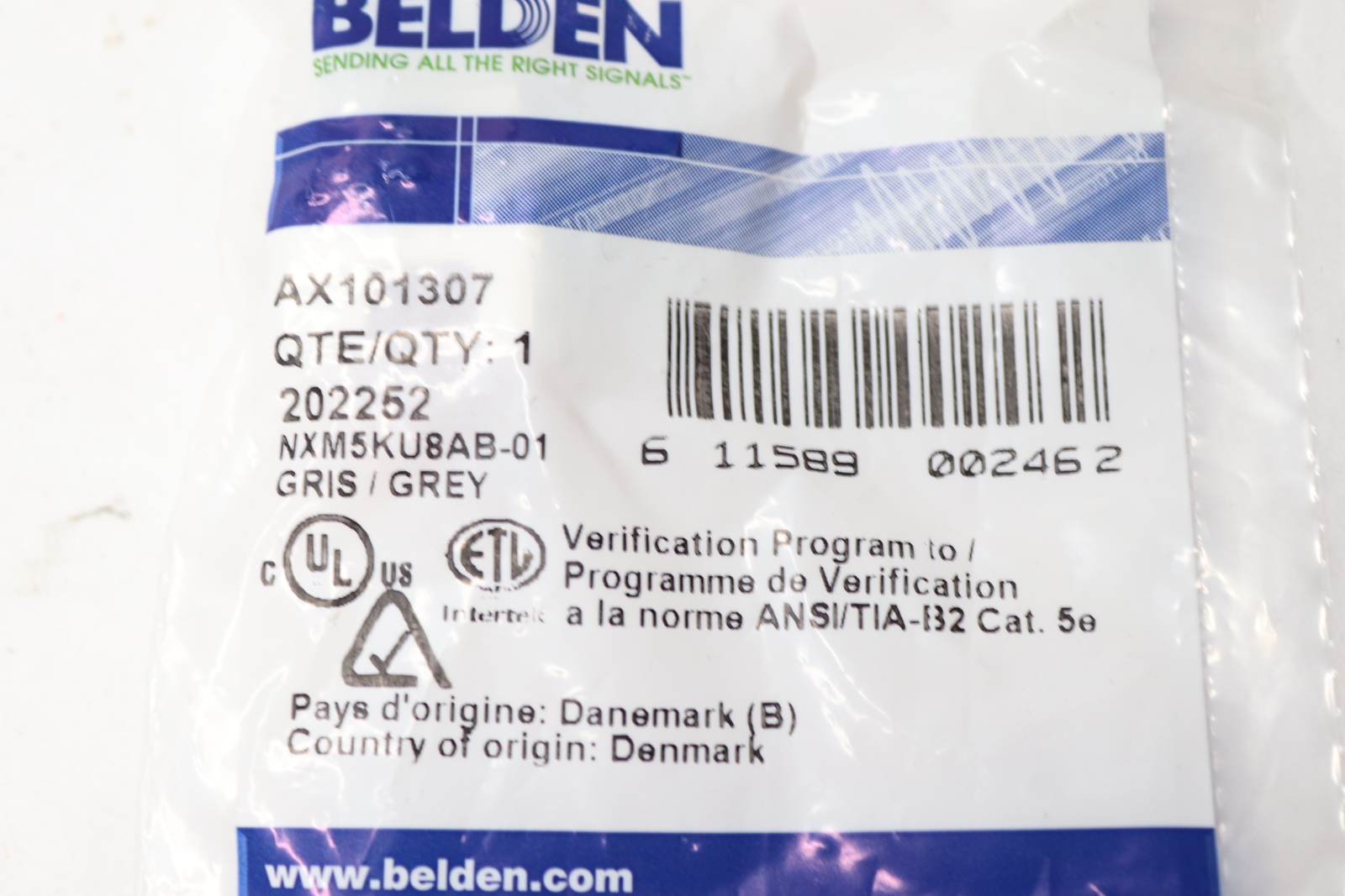 Belden KeyConnect Style Modular Jack Gray CAT5E RJ45 AX101307