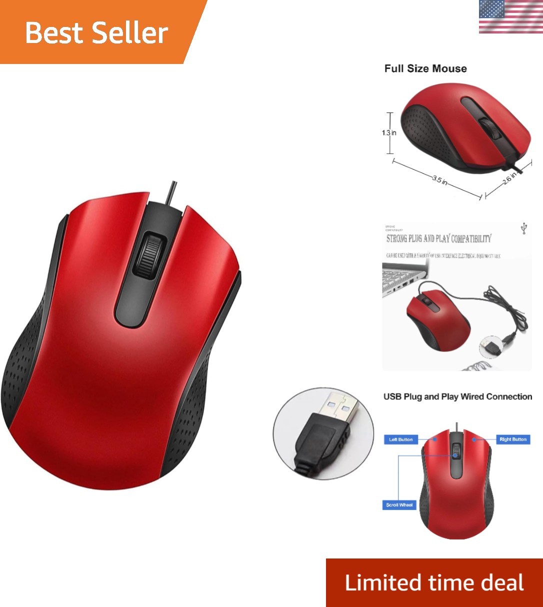 Stylish Wired USB Mouse with Ergonomic Design - Ideal Gift for Professionals