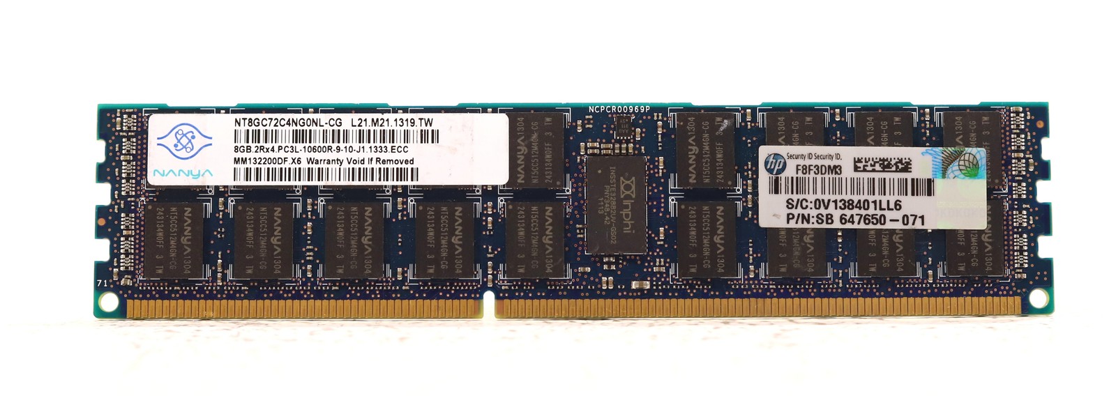 Nanya 8GB 2Rx4 PC3L-10600R-9-10-J1.1333.ECC REG Memory P/N: NT8GC72C4NG0NL-CG