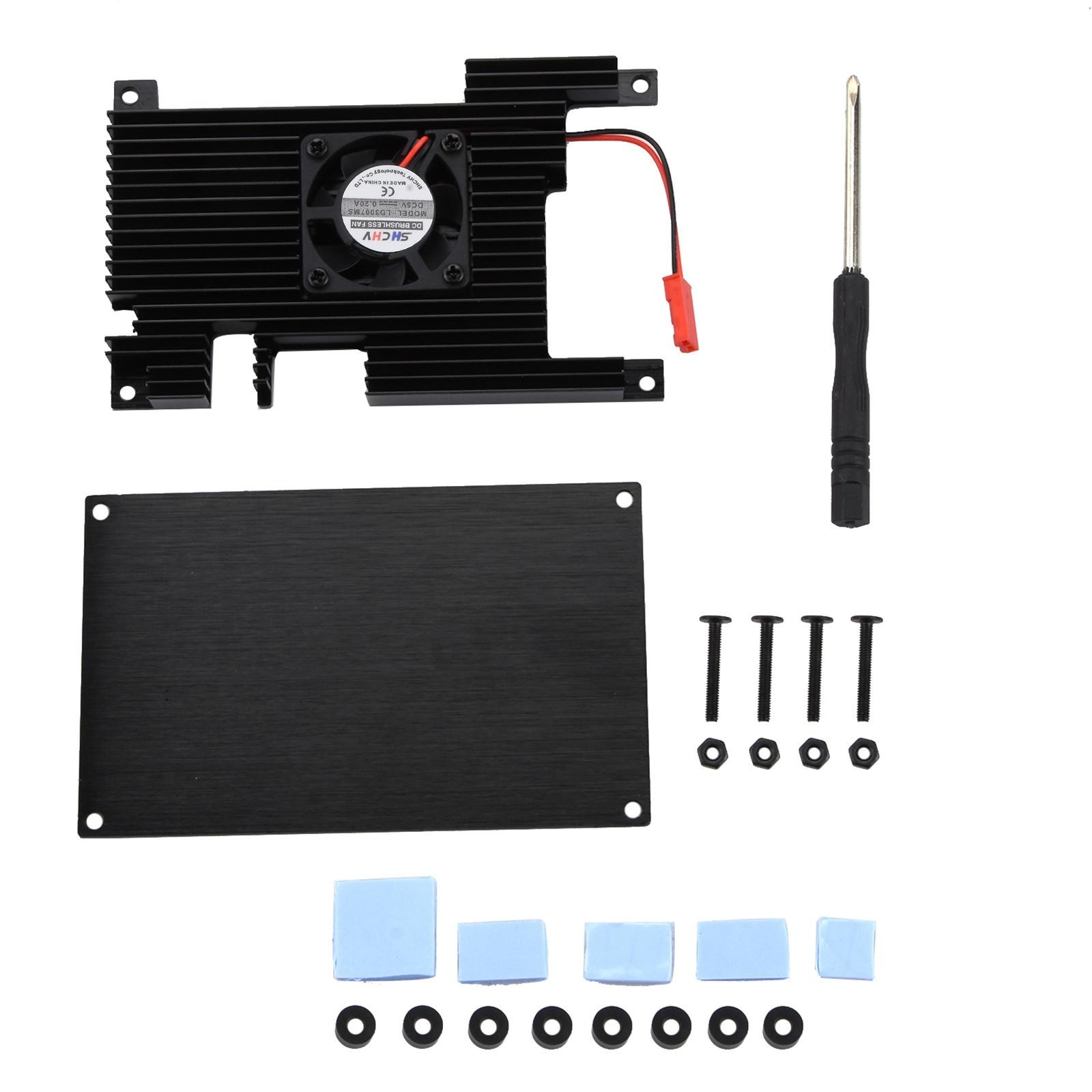 Aluminum Cover+Base+ Passive Cooling Fan+ Silicone Heatsinks For Orange Pi 5
