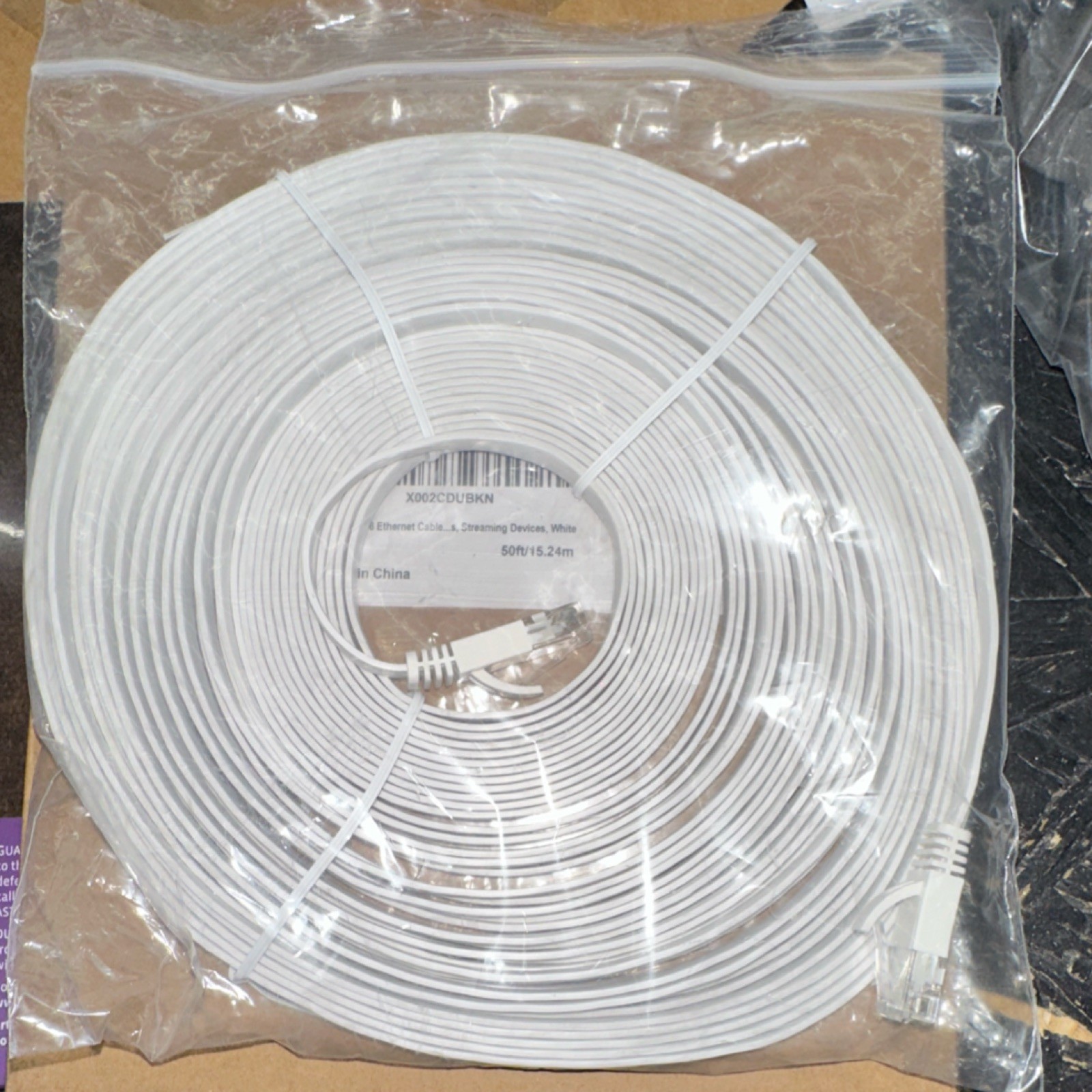 Jadaol Cat 6 Ethernet Patch Cable Flat White RJ-45 50ft / 15.24m Universal