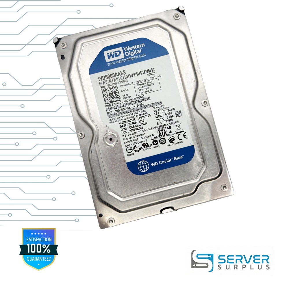 Dell Caviar Blue 500GB SATA 7200 RPM 3.5 in Enterprise HDD | 0RT4X4 | WD5000AAKS