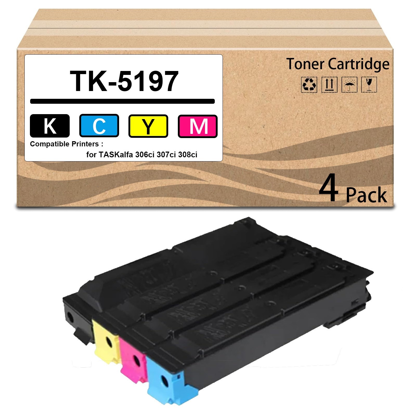 4Pack TK-5197 TK5197 Toner Cartridge Works for TASKalfa 306ci 307ci 308ci