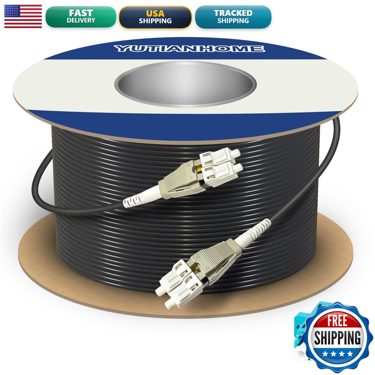YUTIANHOME 50m OM3 LC to LC Outdoor Armored Fiber Cable 40GB/10GB 50/125 Black